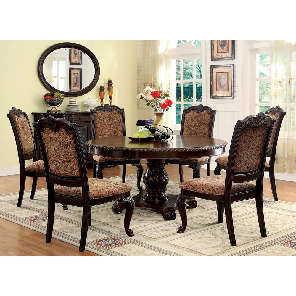 Furniture Of America Oskarre Iii Brown Cherry 7 Piece Round Dining Set