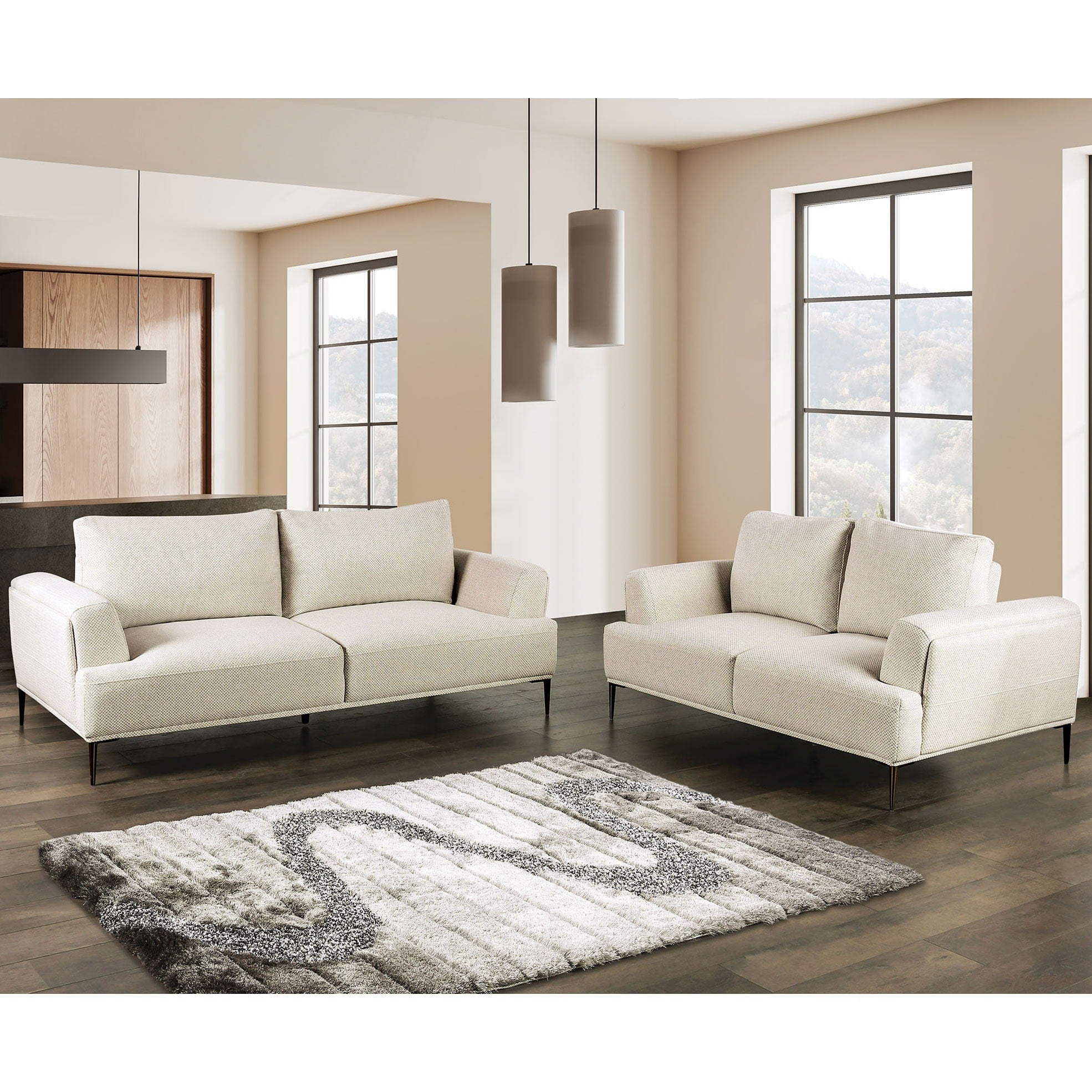 Furniture Of America Paola Mid Century Modern 2 Piece Beige Chenille Adjustable Sofa Setwith Extendable Back