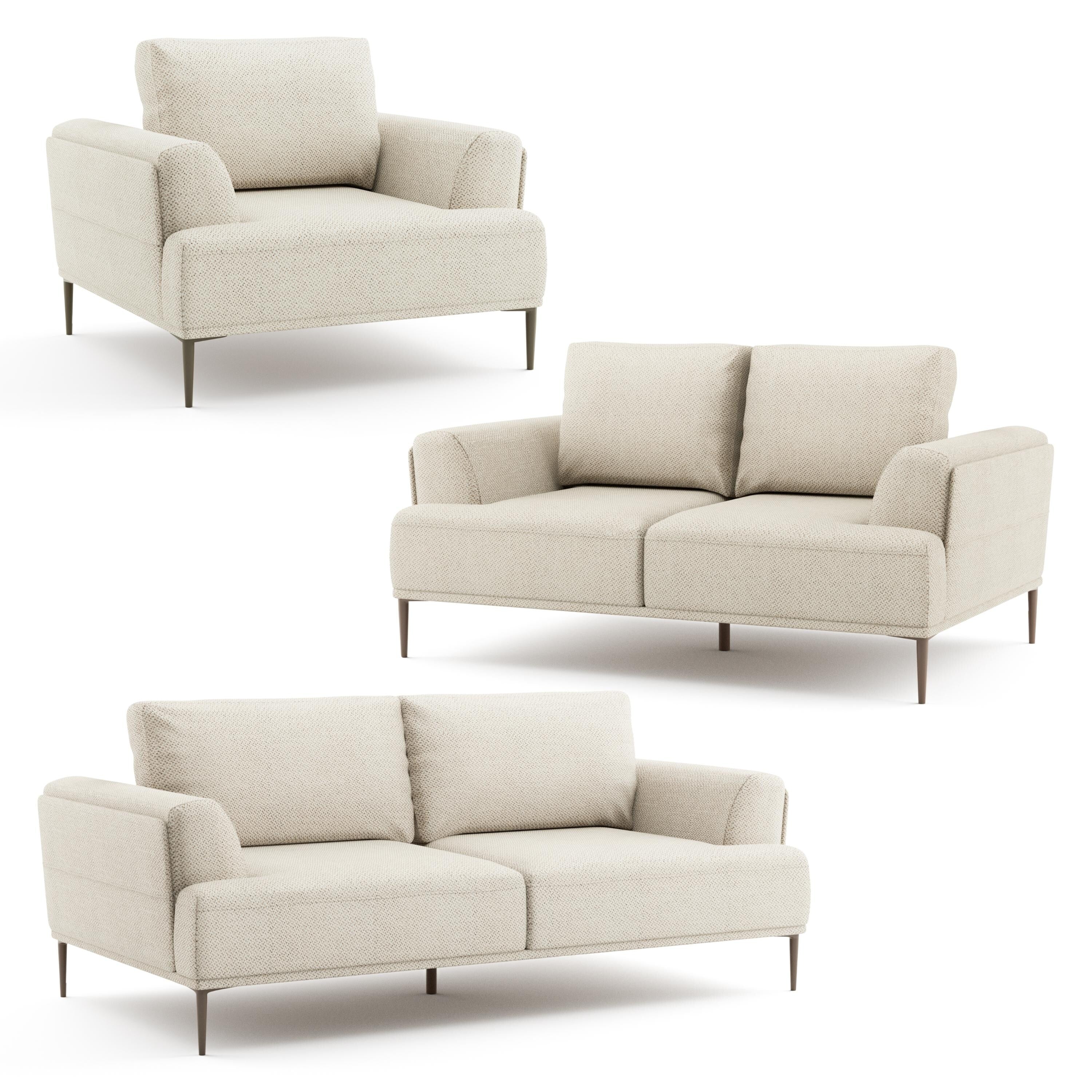 Furniture Of America Paola Mid Century Modern 3 Piece Beige Chenille Adjustable Sofa Setwith Extendable Back