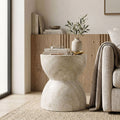 Furniture Of America Pebba Modern Light Beige Ceramic Indoor Outdoor Round Side Table With Marble Look