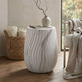 Furniture Of America Pebba Modern White Ceramic Indoor Outdoor Round Side Table With Marble Look
