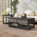 Furniture Of America Piez Modern 2 Piece Ash Grey Wood 1 Open Shelf Coffee Table Set With Drawers And Casters