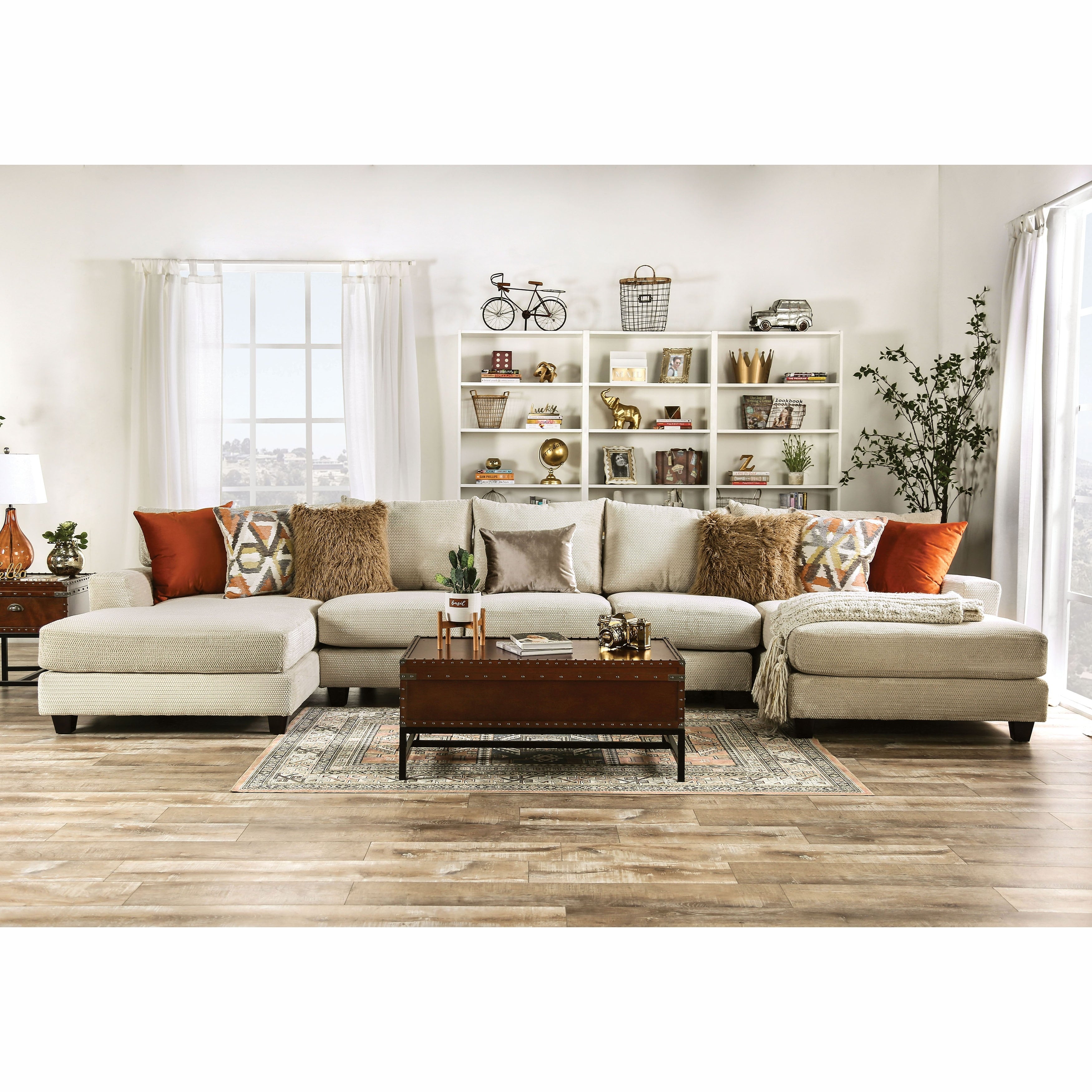 Furniture Of America Pluttnam Transitional Tan Microfiber Sectional