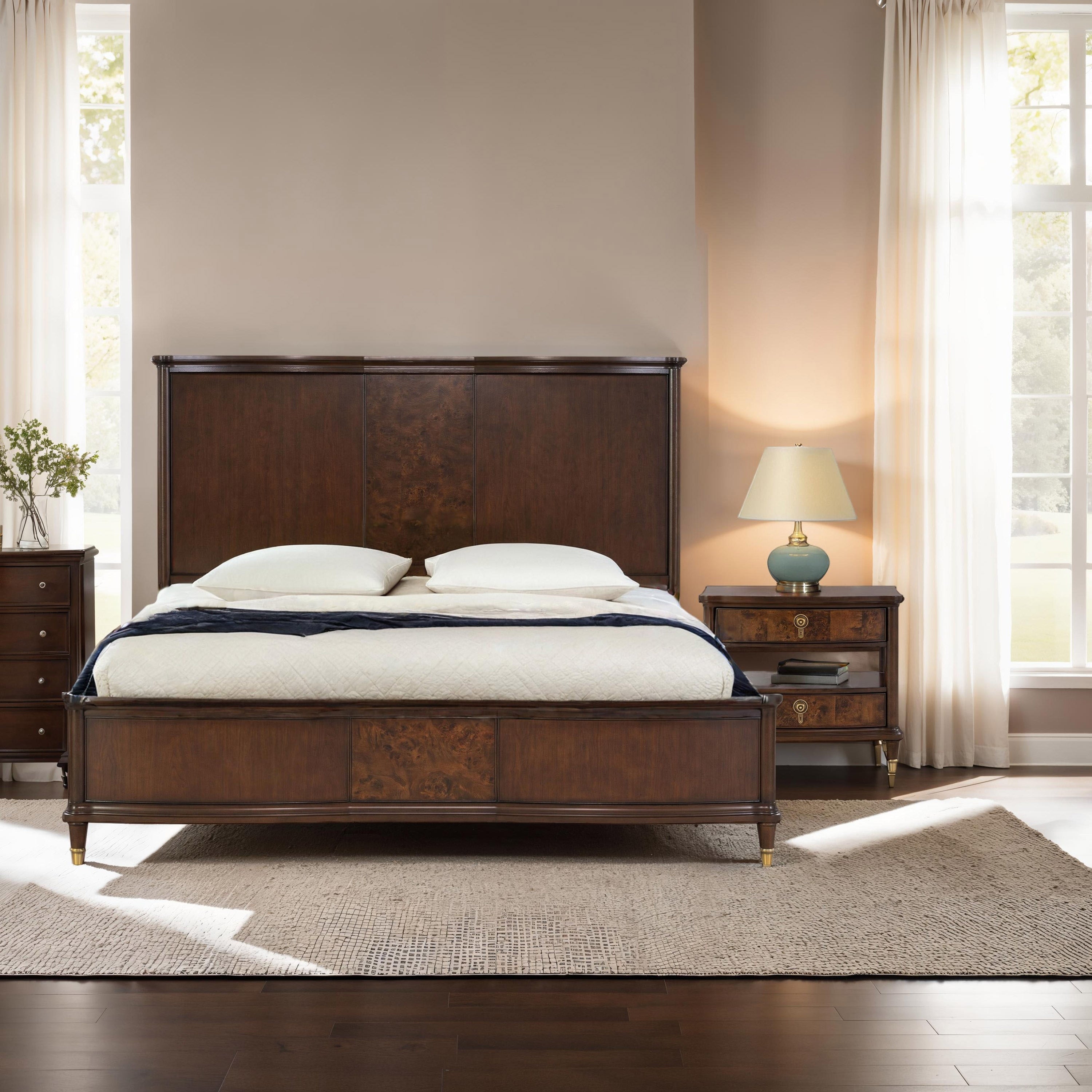 Furniture Of America Prylen Modern 2 Piece Dark Cherry Solid Wood Panel Bedroom Set With Led Reading Lights
