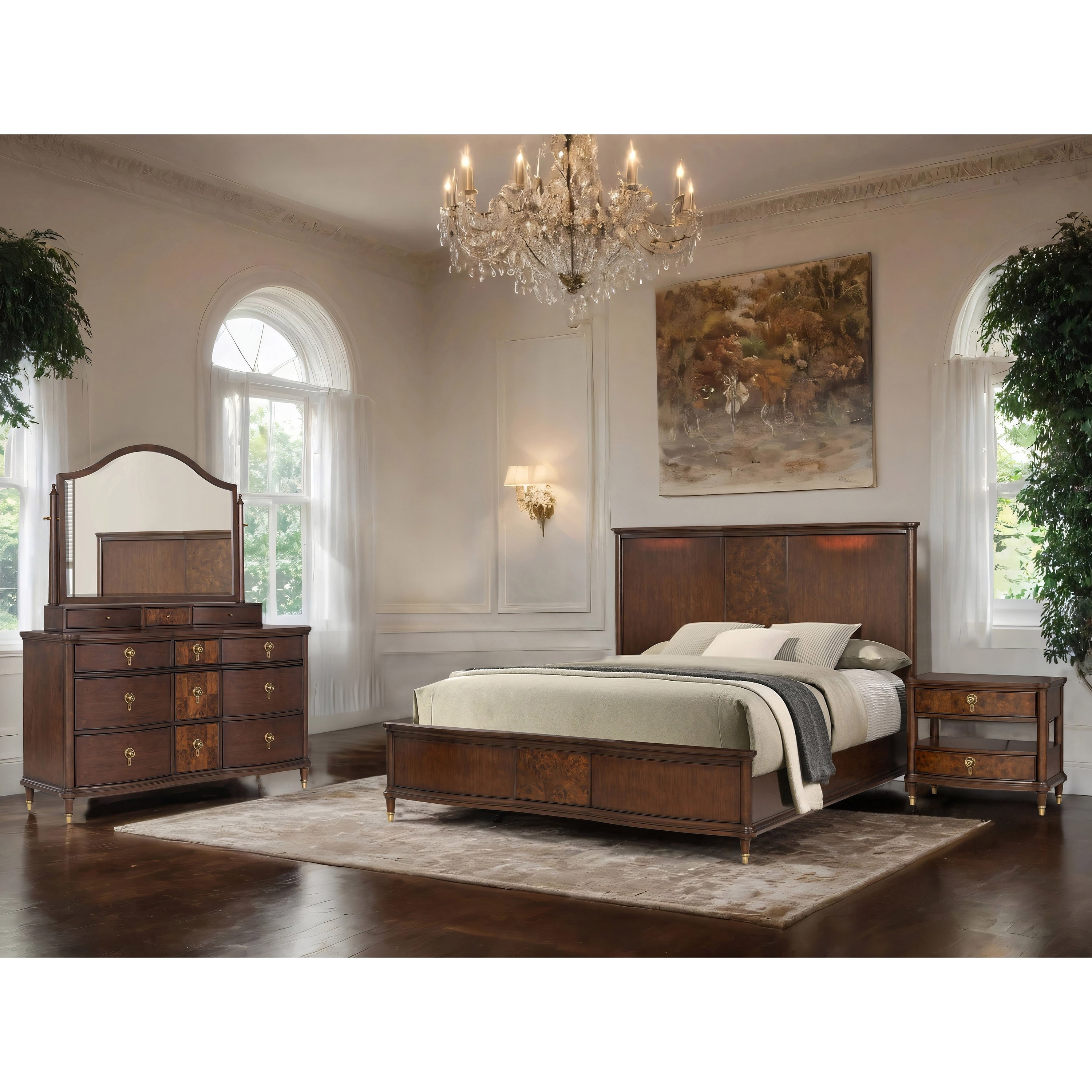 Furniture Of America Prylen Modern 4 Piece Dark Cherry Solid Wood Panel Bedroom Set With Led Reading Lights