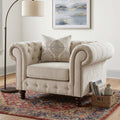 Furniture Of America Ravti Traditional Beige Soild Wood Chesterfield Rolled Arm Chair