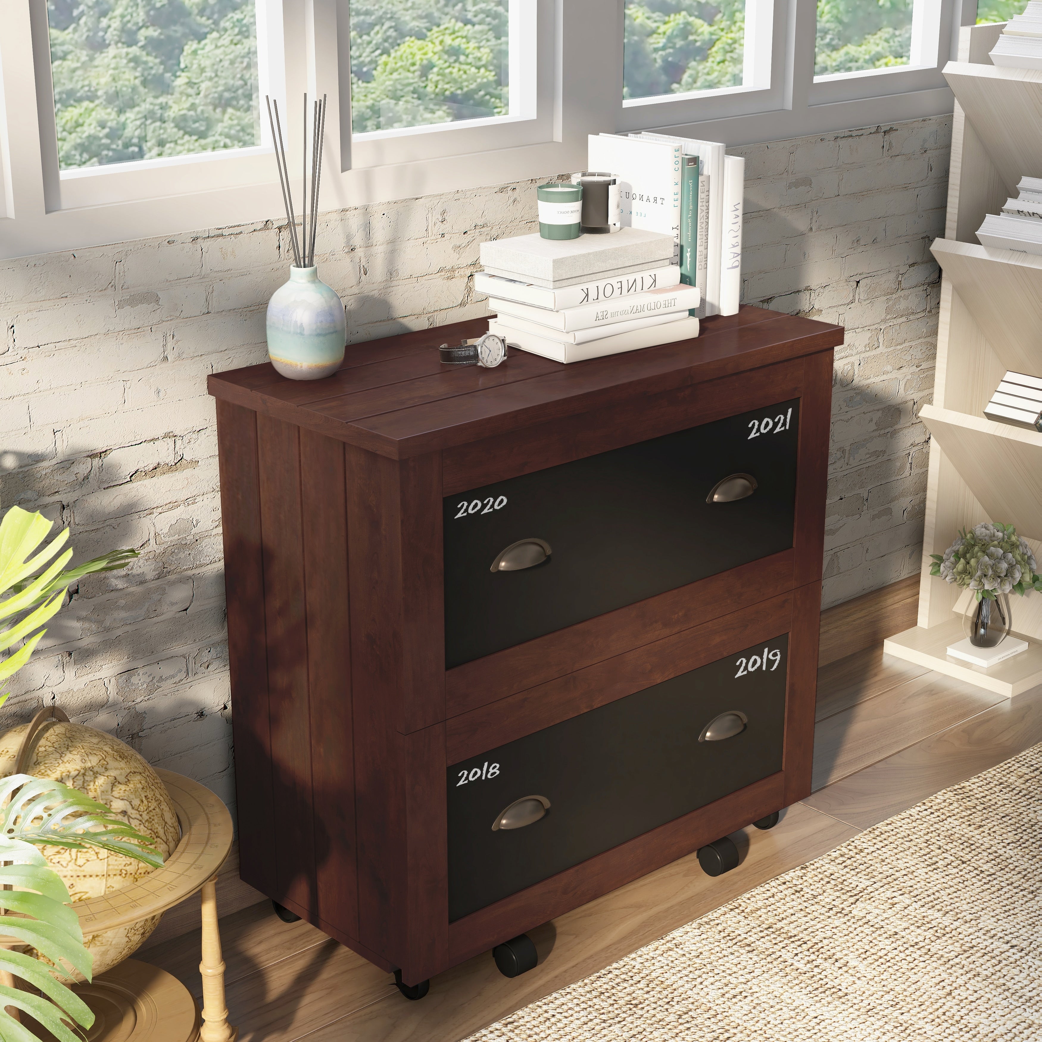 Helron Rustic Vintage Walnut 2 Drawer File Cabinet By Foa
