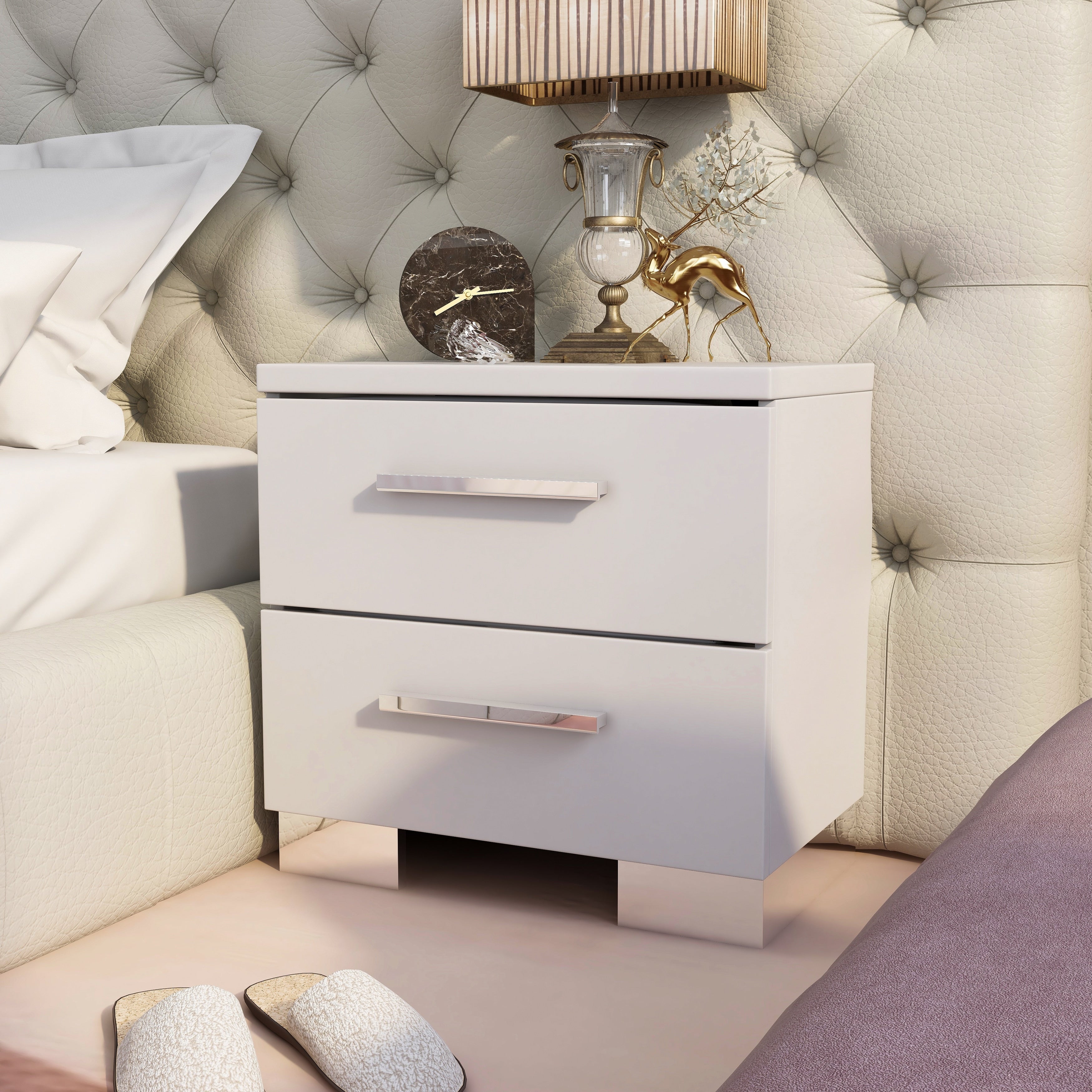 Rema Contemporary White 2 Drawer Nightstand By Foa