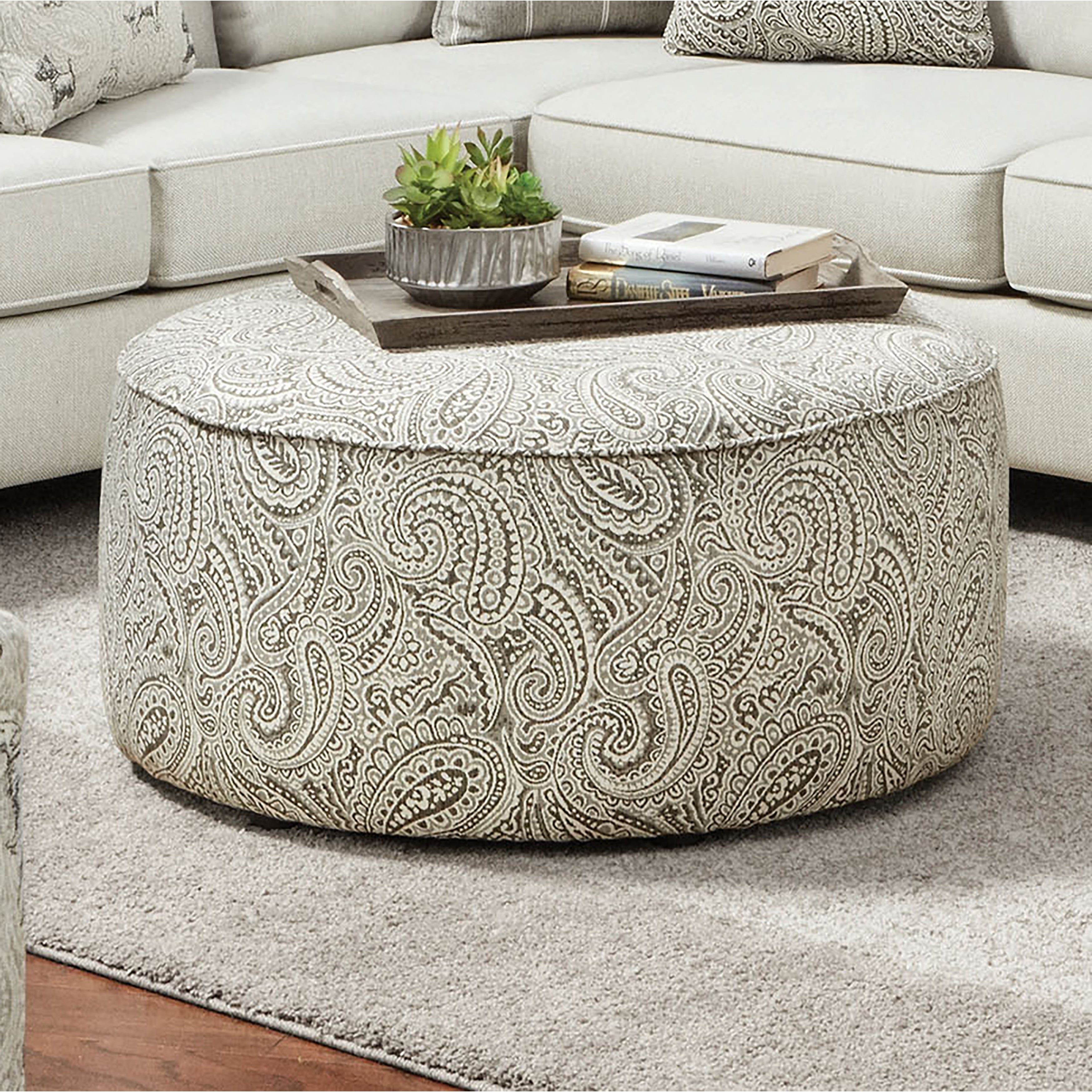 Furniture Of America Restian Transitional Ivory Chenille Ottoman