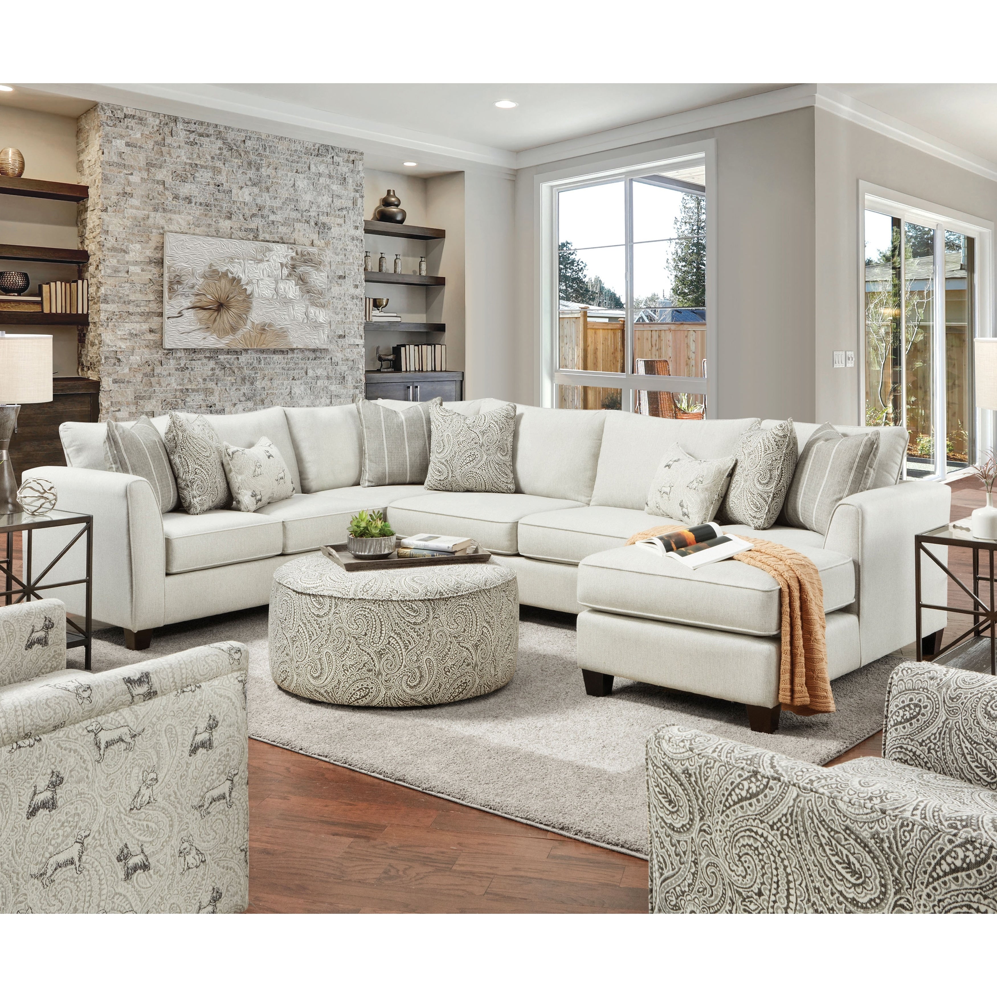 Furniture Of America Restian Transitional Ivory Chenille Sectional