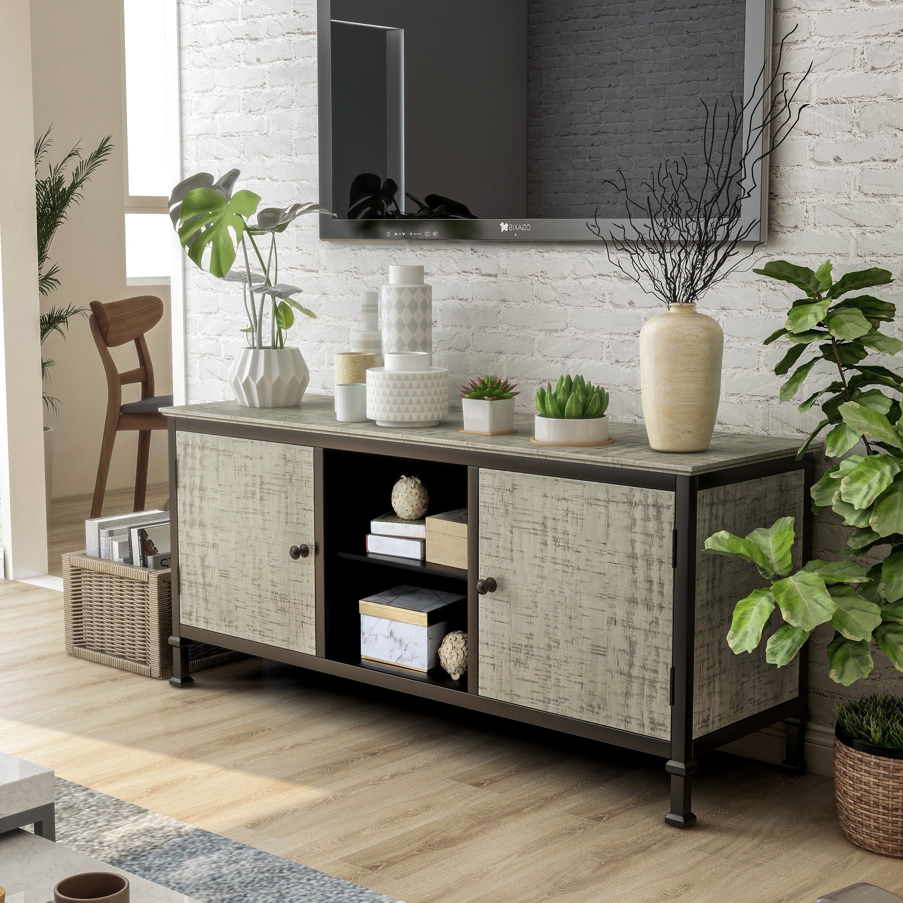 Furniture Of America Romana Transitional Multi Storage Grey Tv Stand