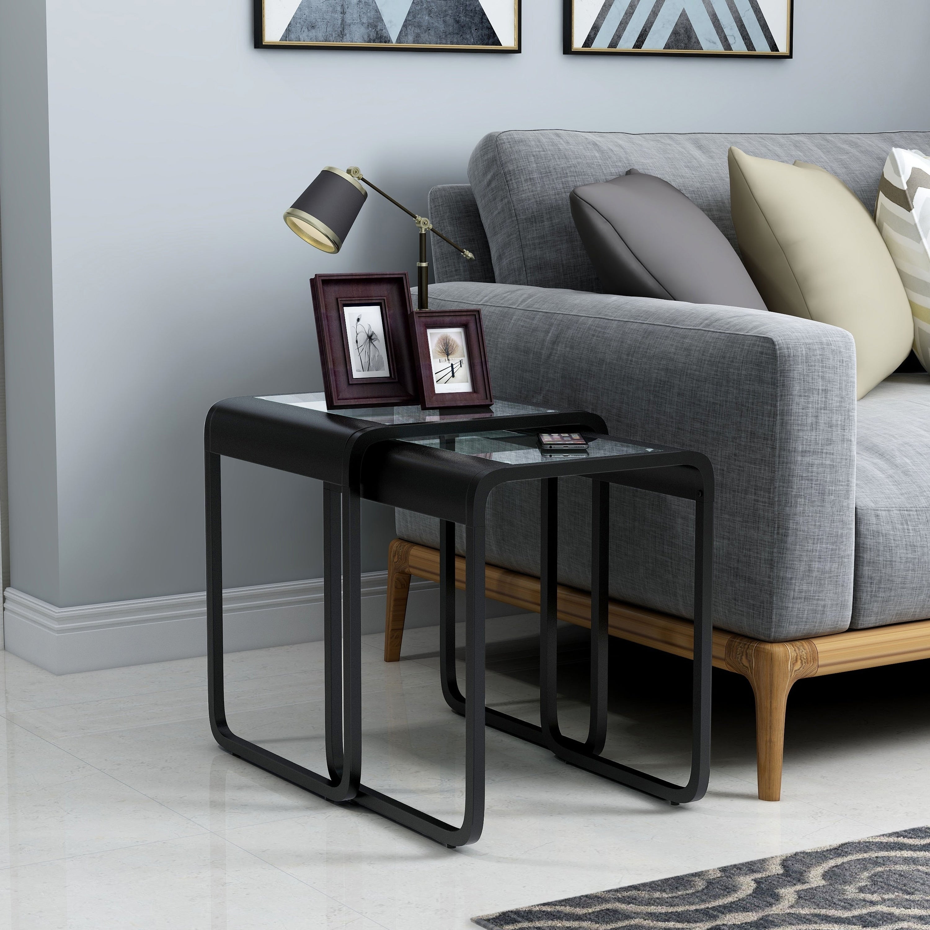 Furniture Of America Roux Modern Black Metal 2 Piece Nesting Table Set