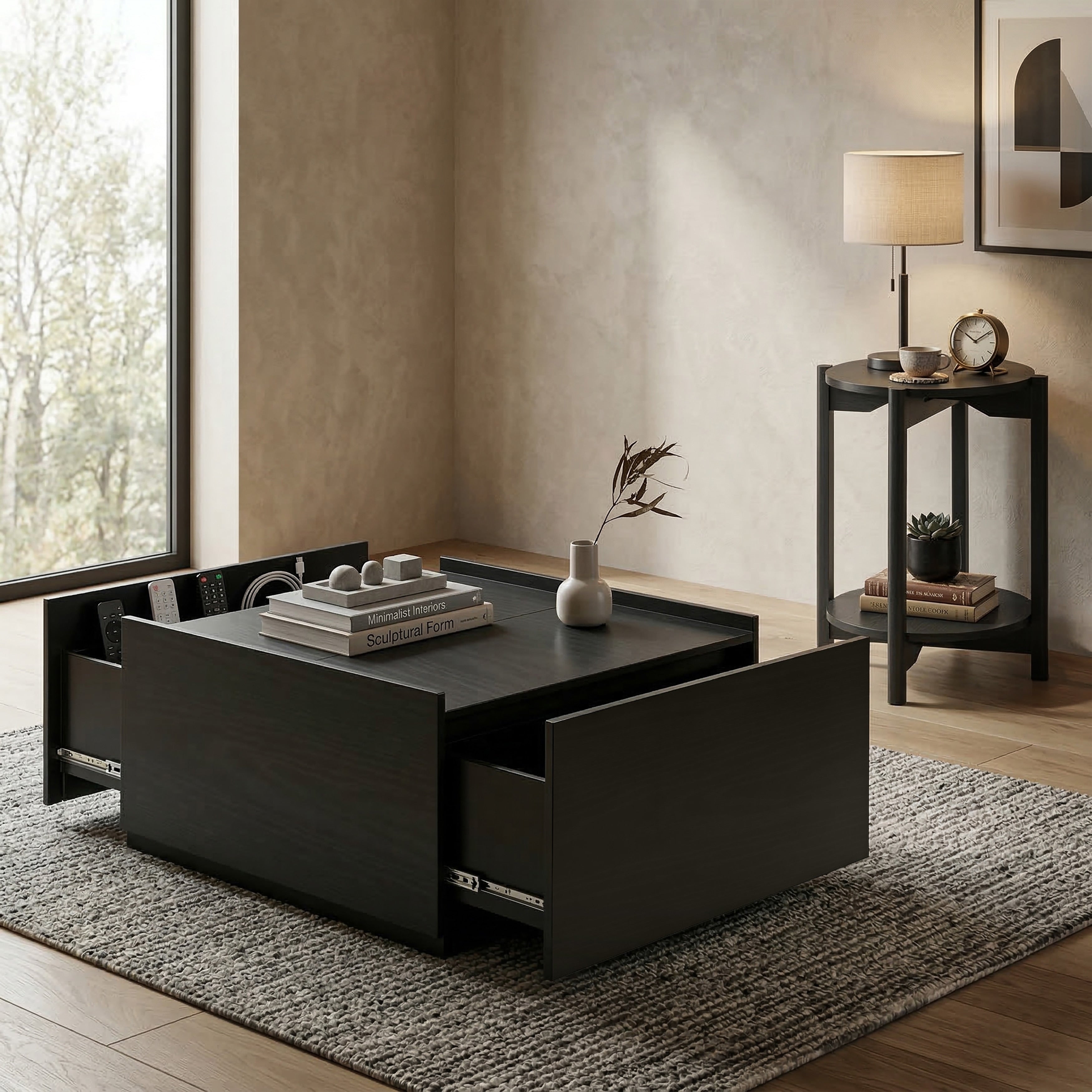 Furniture Of America Rovion 2 Piece Wood Coffee Table Set With Storage Drawers And Open Bottom Shelf