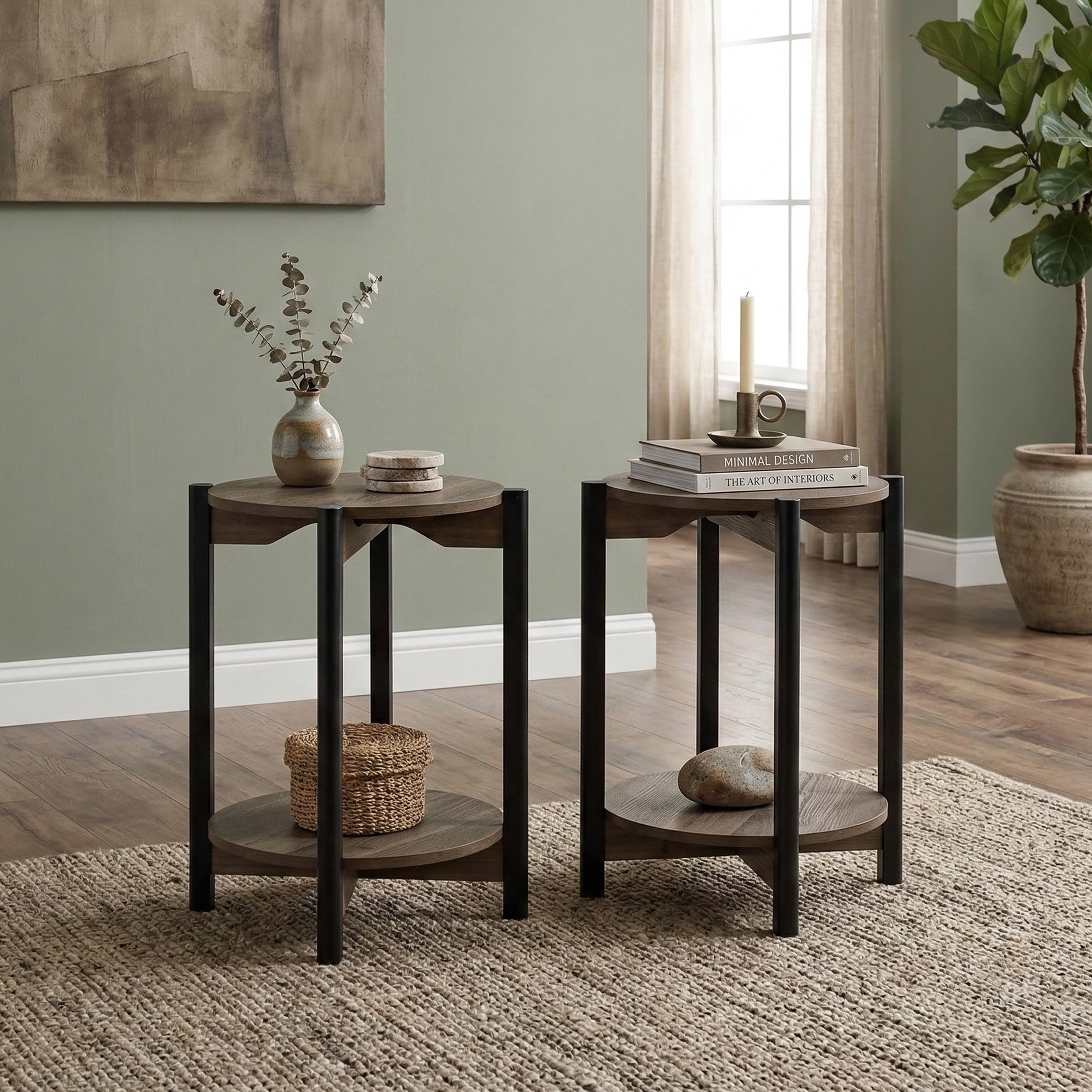 Furniture Of America Rovion Round Wood End Table With Open Bottom Shelf Set Of 2