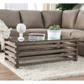Furniture Of America Rozzano Contemporary Glass Top Slatted Wood Coffee Table
