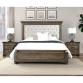 Furniture Of America Rubb 3 Piece Aged Oak Wood Tufted Panel Bedroom Set With Storage Footboard Bench