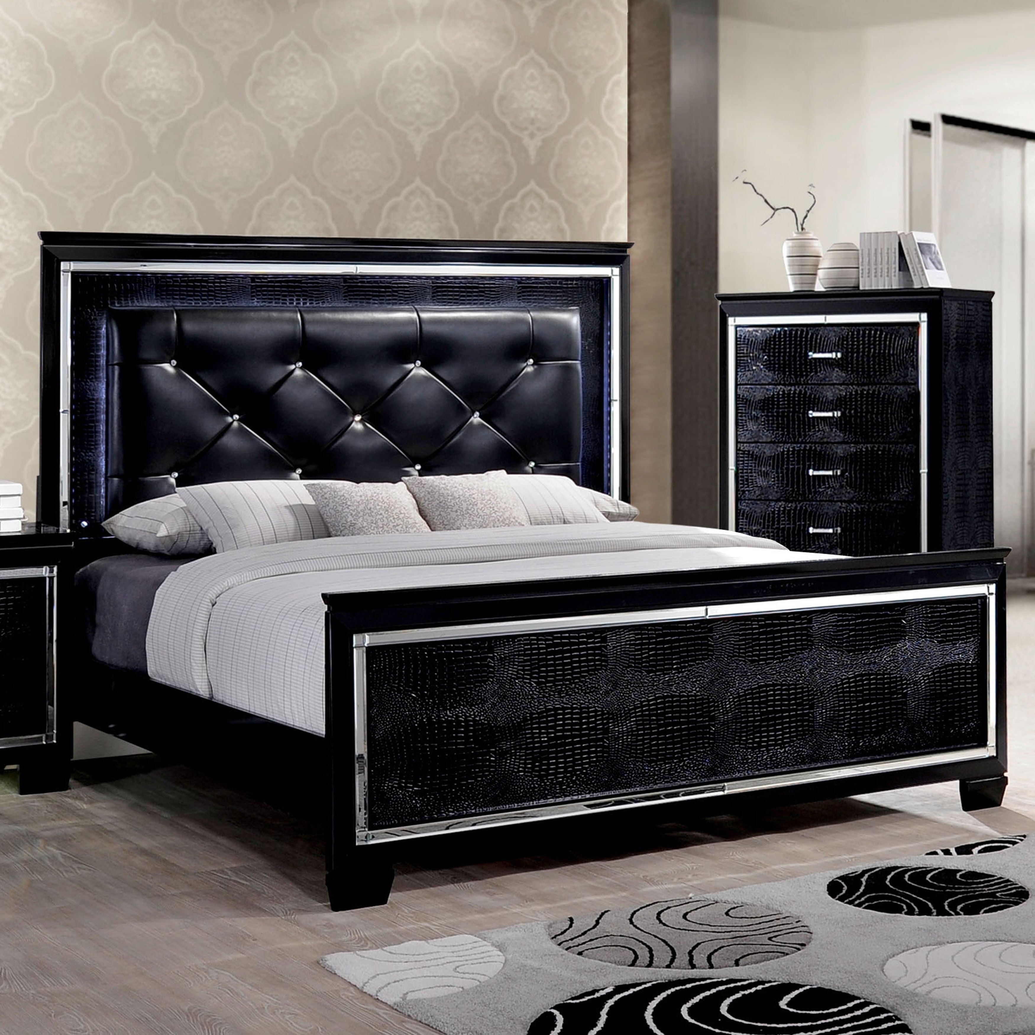 Tallone Contemporary Black Tufted Panel Bed With Led Headboard By Foa