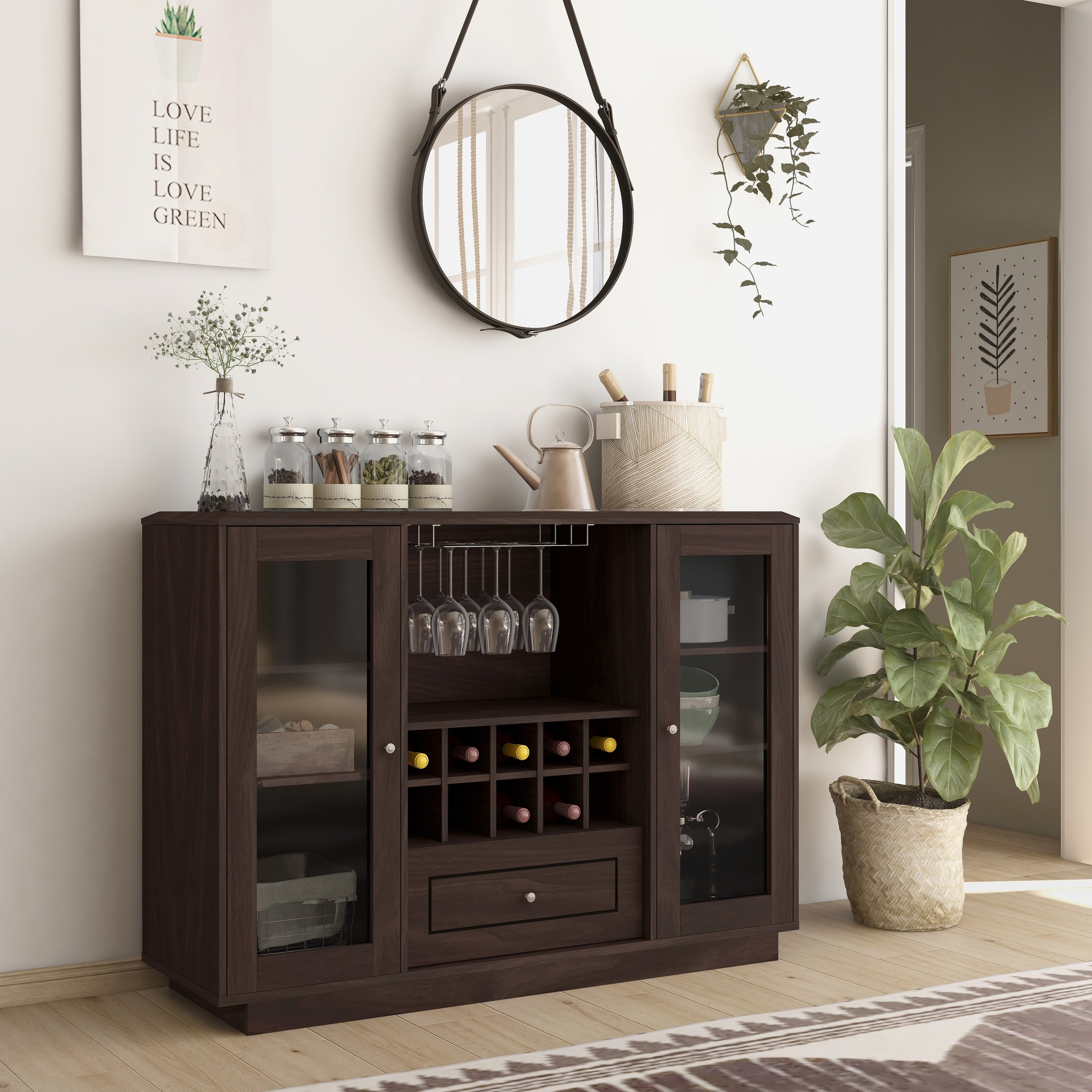 Furniture Of America Karthen Espresso Multi Storage Dining Buffet