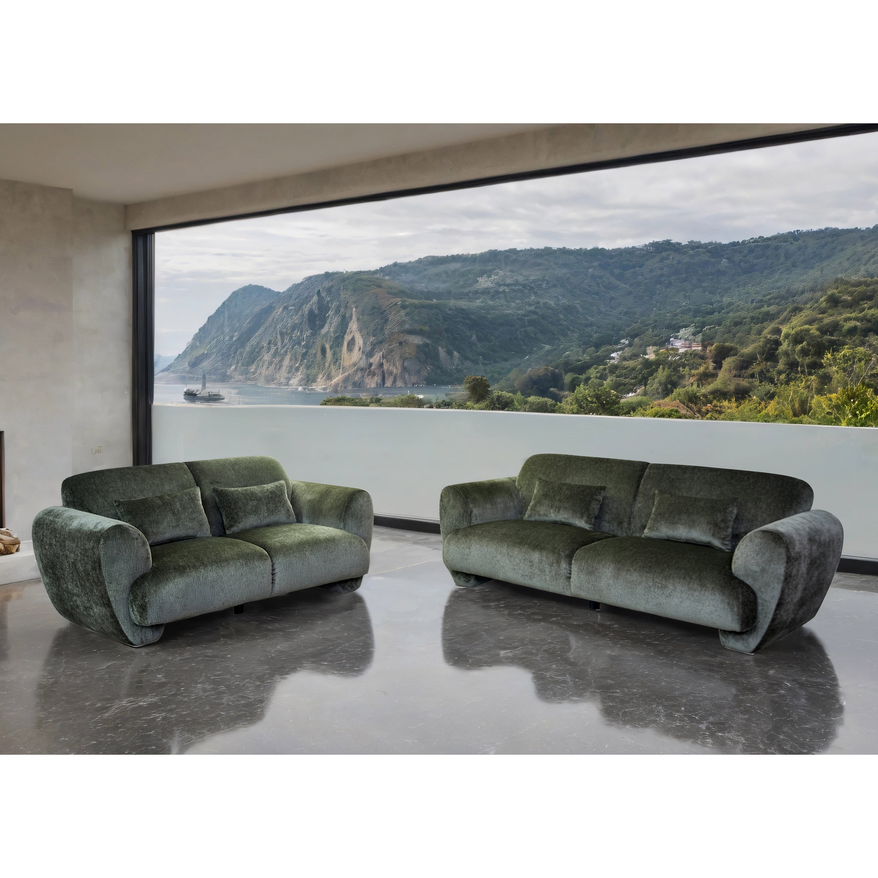 Furniture Of America Rydel Modern 2 Piece Olive Green Chenille Sofa Set With Pillows