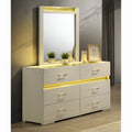 Furniture Of America Saven Modern 2 Piece Beige Solid Wood 6 Drawer Dresser And Mirror Set With Led Light