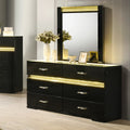 Furniture Of America Saven Modern 2 Piece Black Solid Wood 6 Drawer Dresser And Mirror Set With Led Light