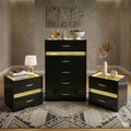 Furniture Of America Saven Modern 3 Piece Black Solid Wood Chest And 2 Nightstand Bedroom Set With Led Light
