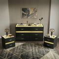 Furniture Of America Saven Modern 3 Piece Black Solid Wood Dresser And 2 Nightstand Bedroom Set With Led Light