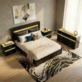 Furniture Of America Saven Modern 4 Piece Black Solid Wood Led Light Bedroom Set With Dresser And 2 Nightstands