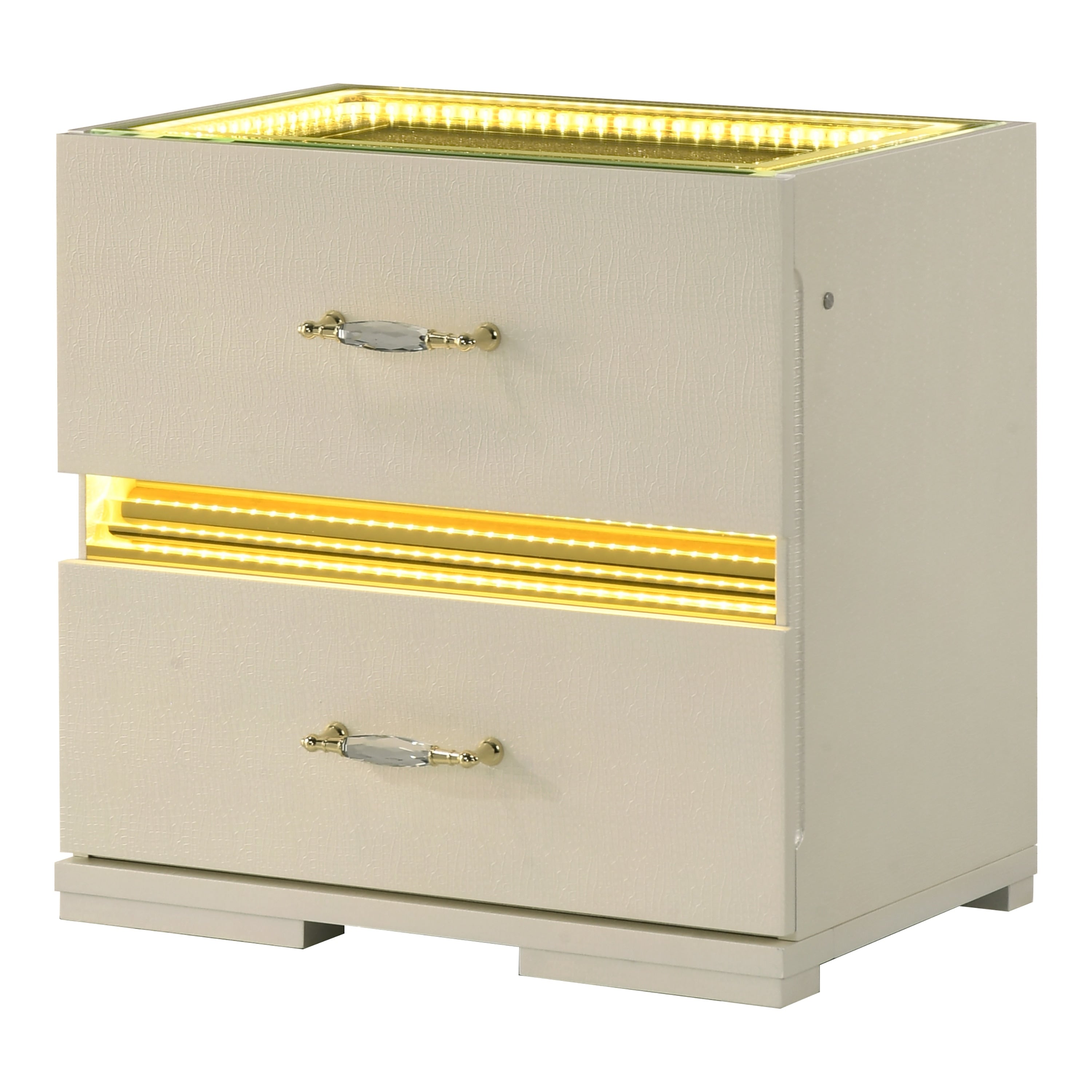 Furniture Of America Saven Modern Beige Solid Wood 2 Drawer Nightstand With Led Light
