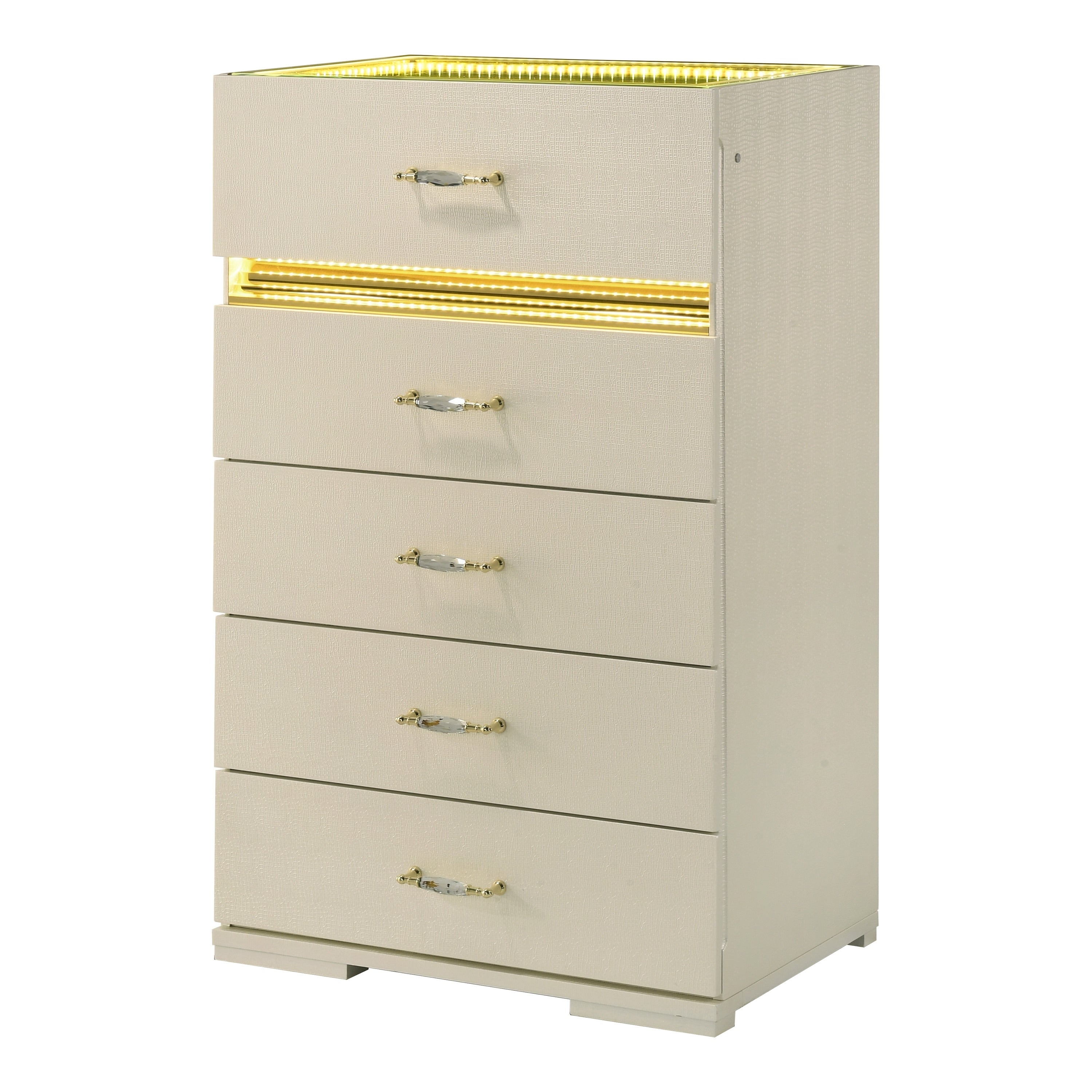 Furniture Of America Saven Modern Beige Solid Wood 5 Drawer Chest With Led Light