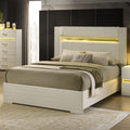 Furniture Of America Saven Modern Beige Solid Wood Platform Bed With Led Light And Padded Faux Fur Headboard