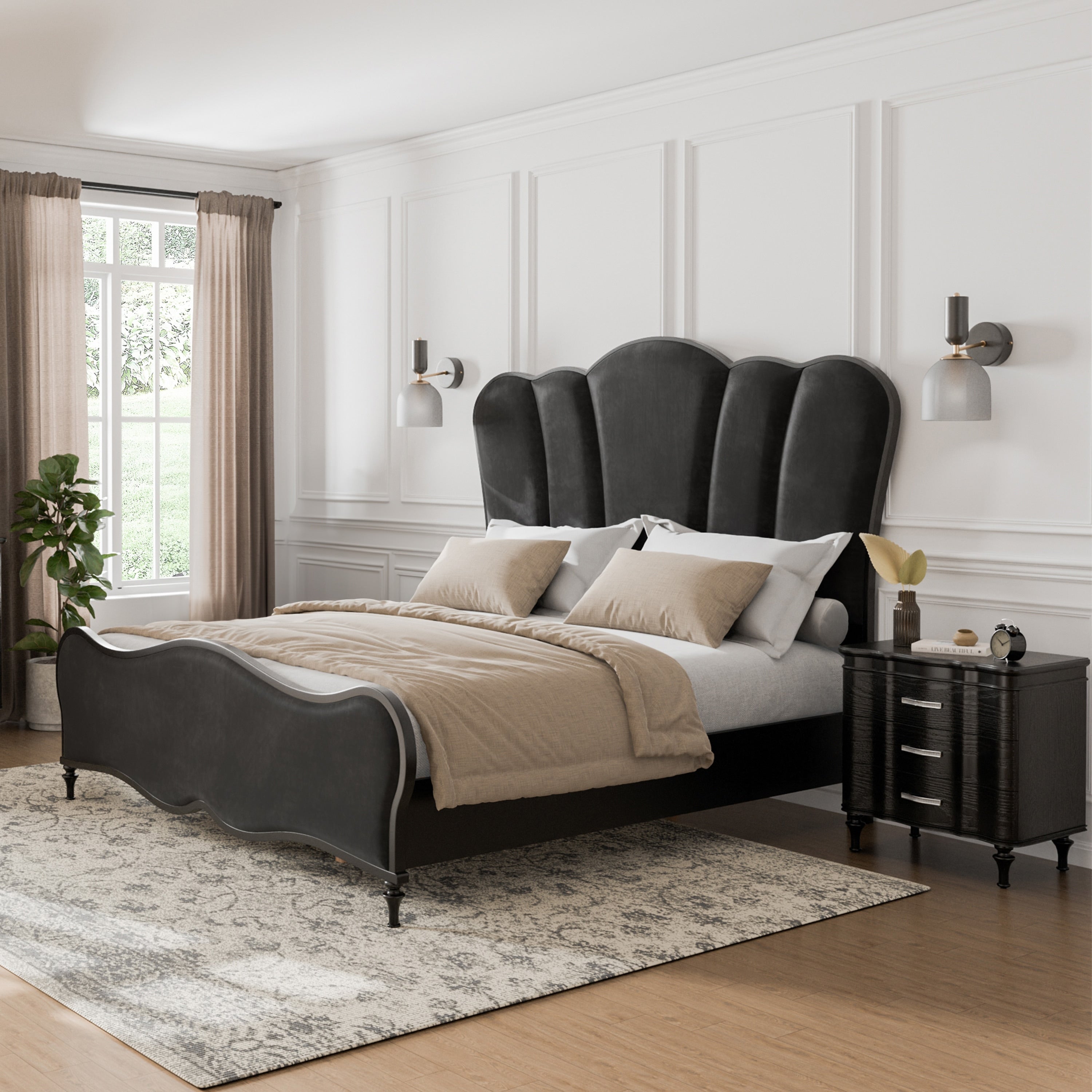 Furniture Of America Seabliss Glam 2 Piece Black Solid Wood Panel Bedroom Set