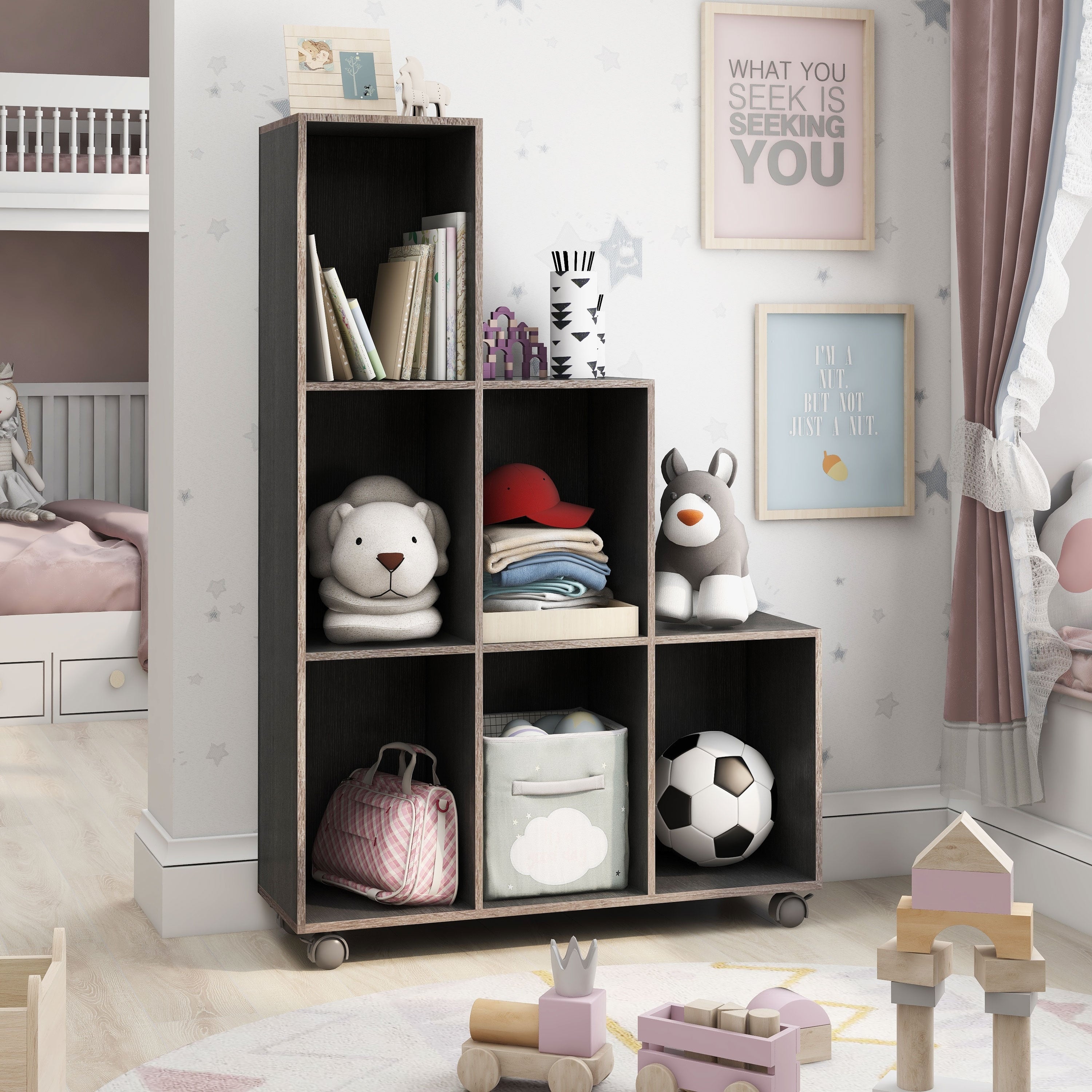 Furniture Of America Selenia Contemporary Tiered Mobile 6 Shelf Display Cabinet