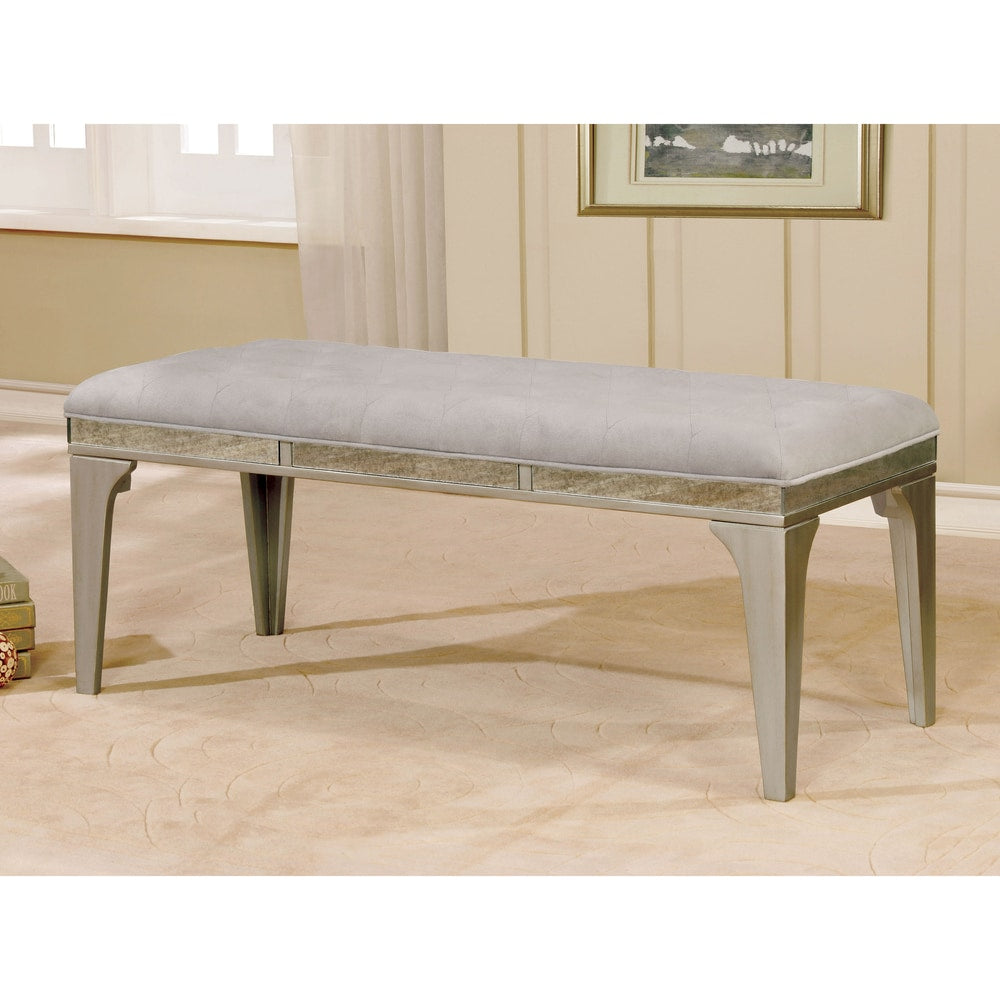 Furniture Of America Selano Contemporary Tufted Flannelette Silver 50 Inch Dining Bench