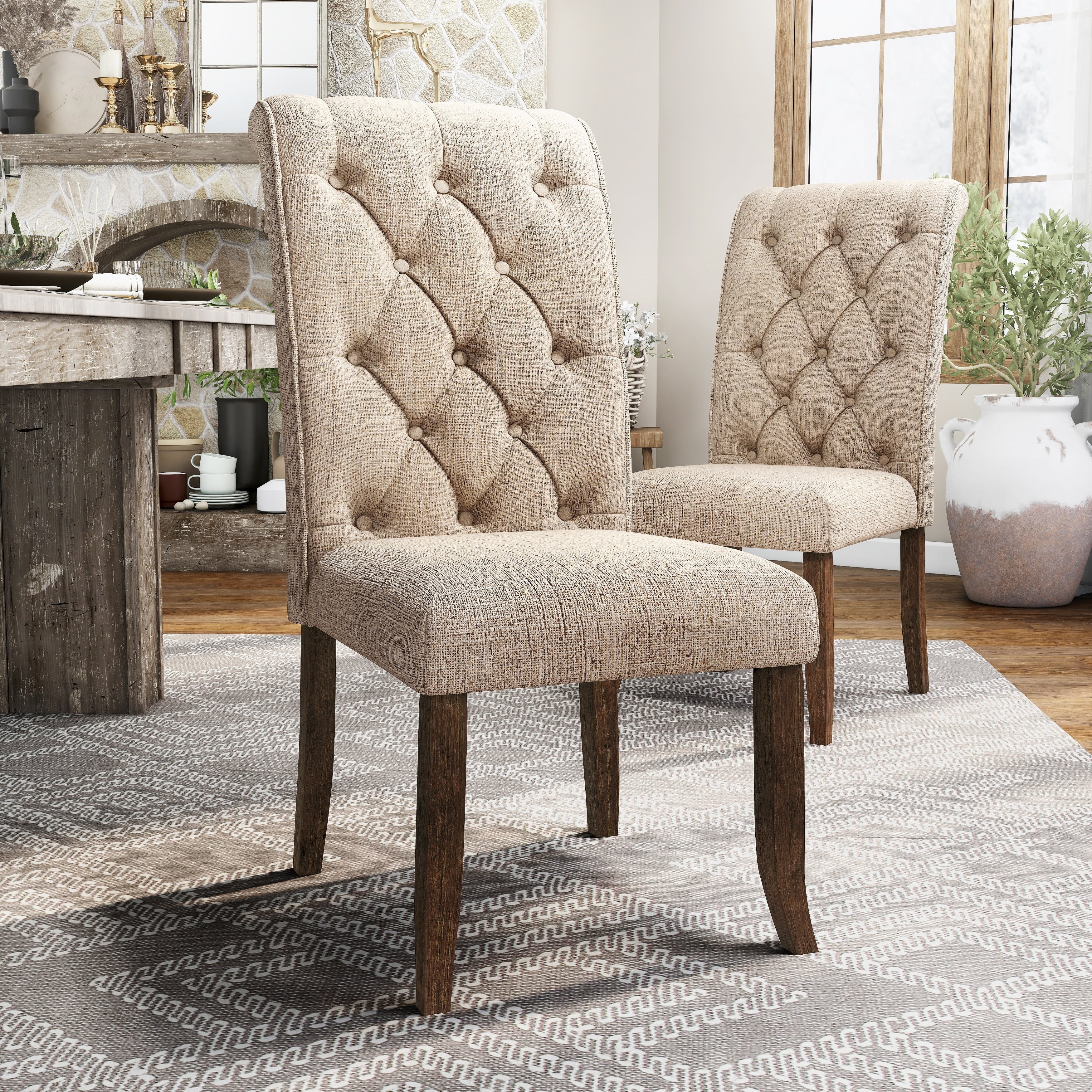 Copper Grove Dunvegan Button Tufted Flax Dining Chairs Set Of 2