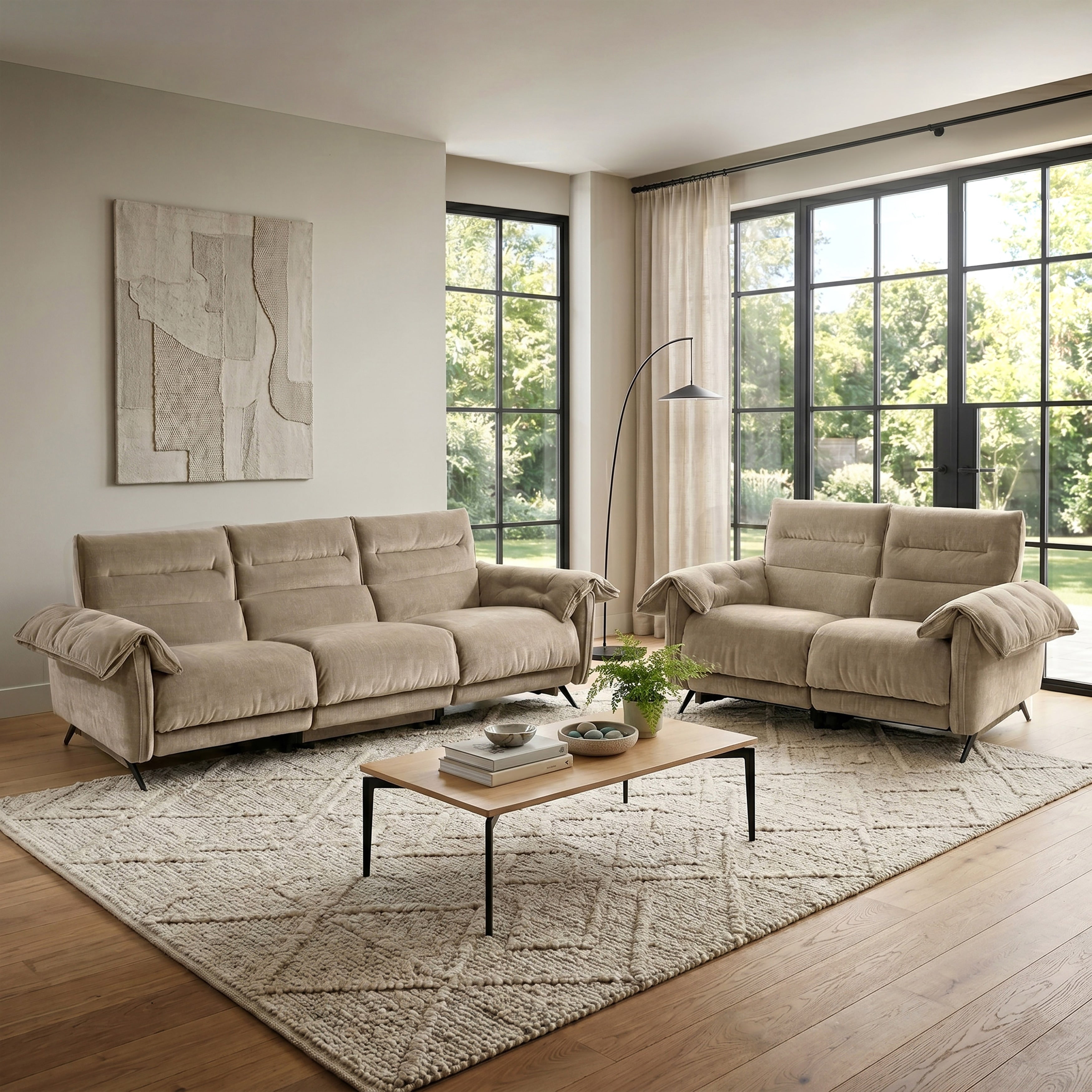 Furniture Of America Silon Modern 2 Piece Premium Fabric Oversized Seating Power Sofa And Loveseat Set With Usb Ports