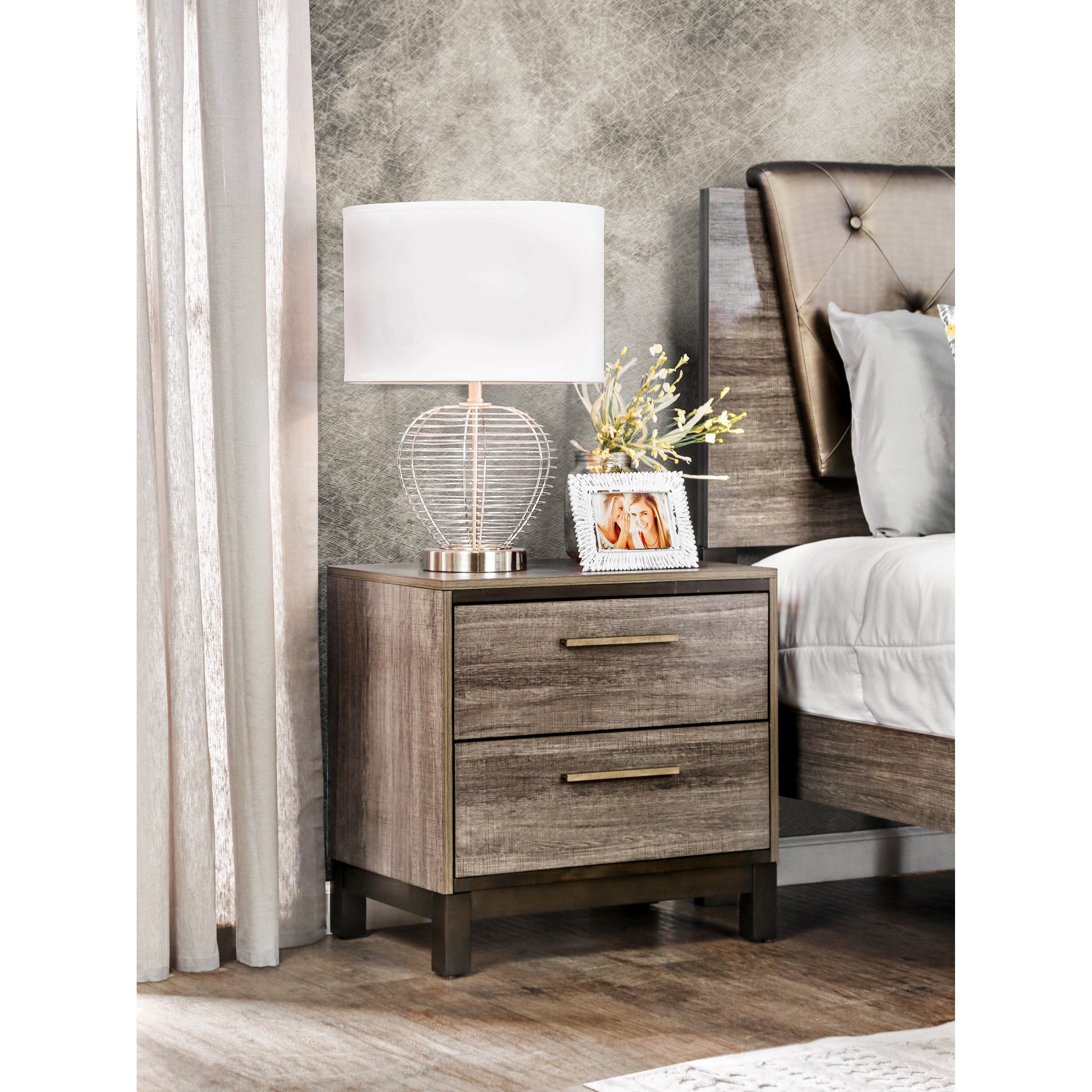 Silvine Contemporary Antique Grey 2 Drawer Nightstand By Foa