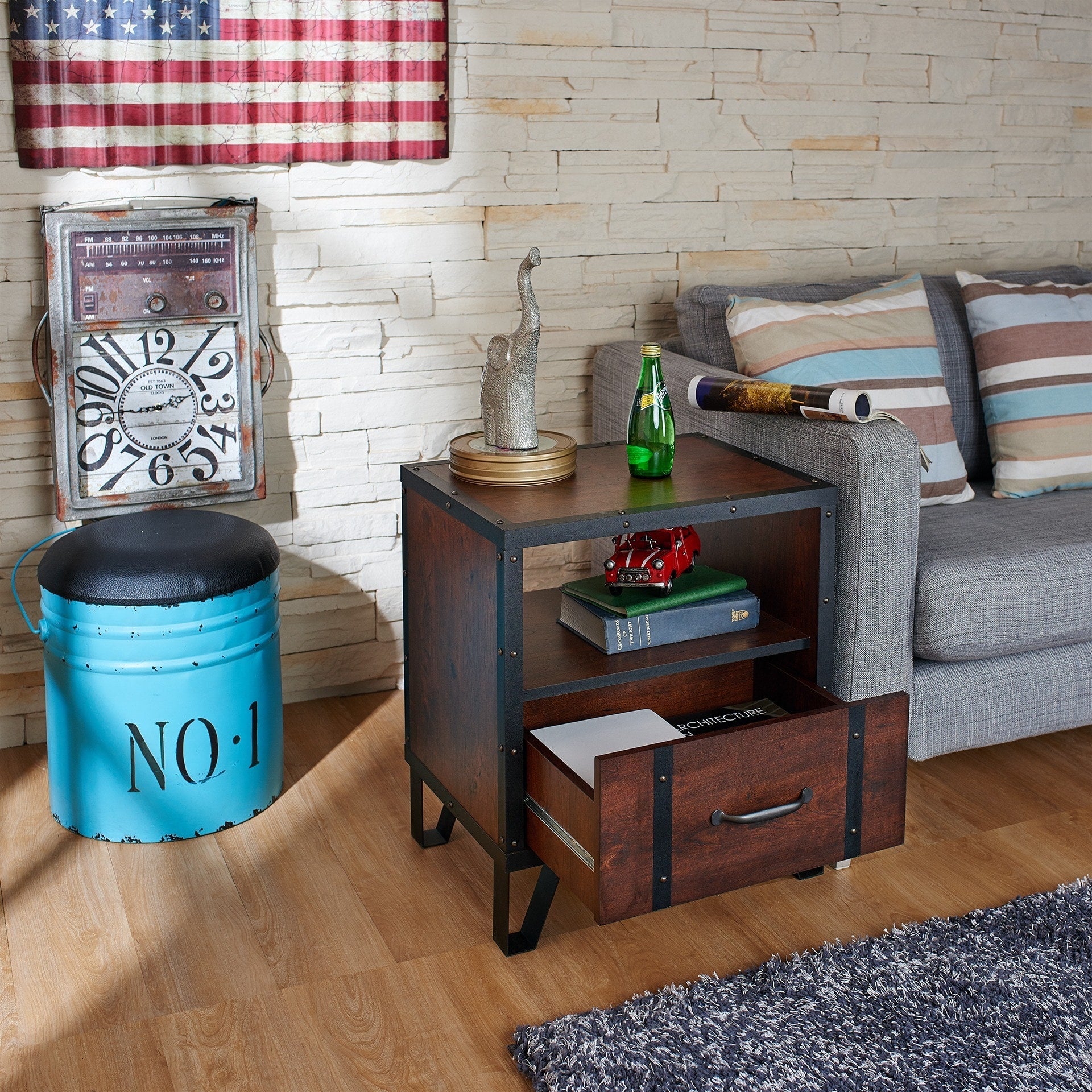 Carbon Loft Flinders Vintage Walnut Industrial End Table