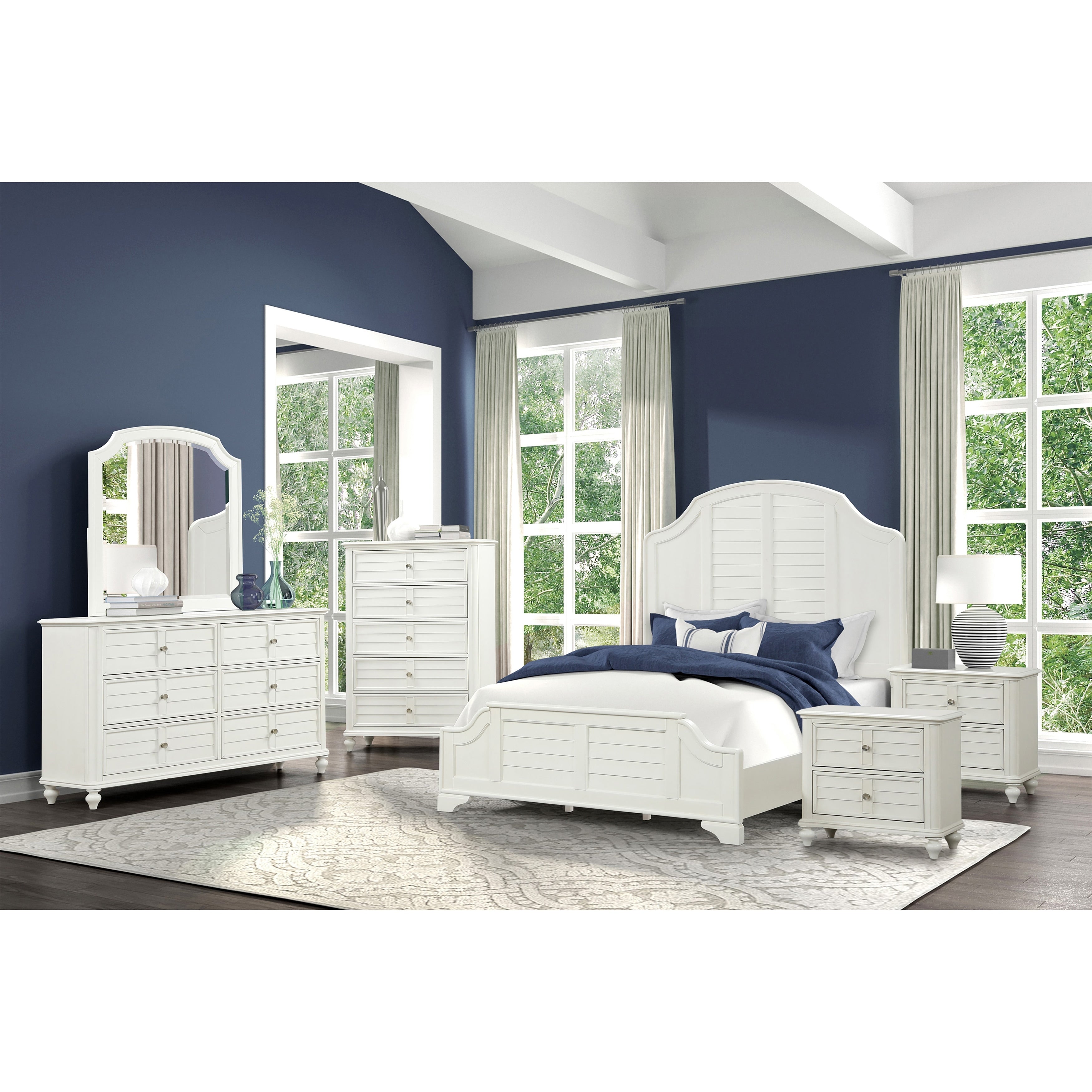 Furniture Of America Skye Coastal 6 Piece Antique White Wood King Panel Bedroom Set