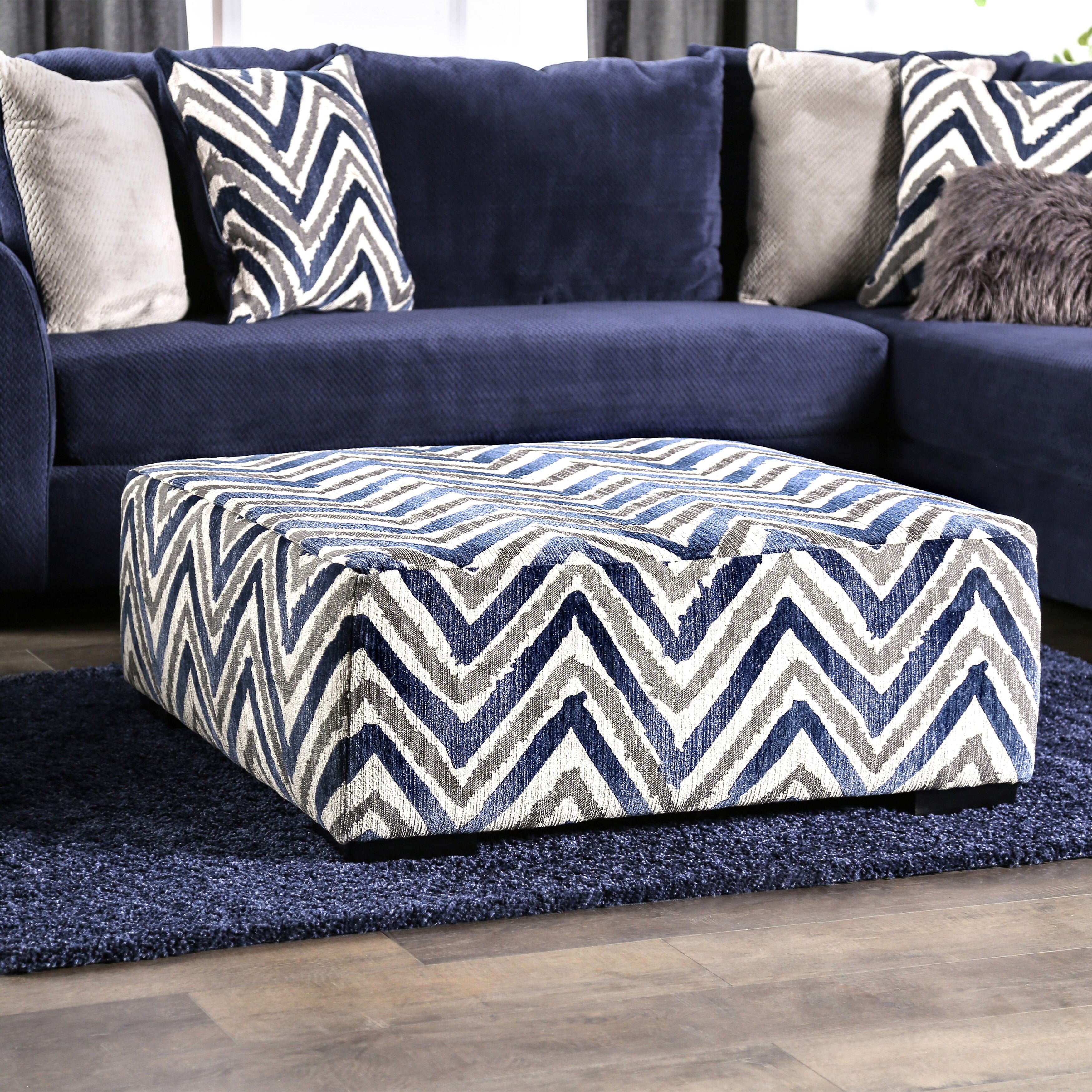 Furniture Of America Slaren Transitional Navy Microfiber Ottoman