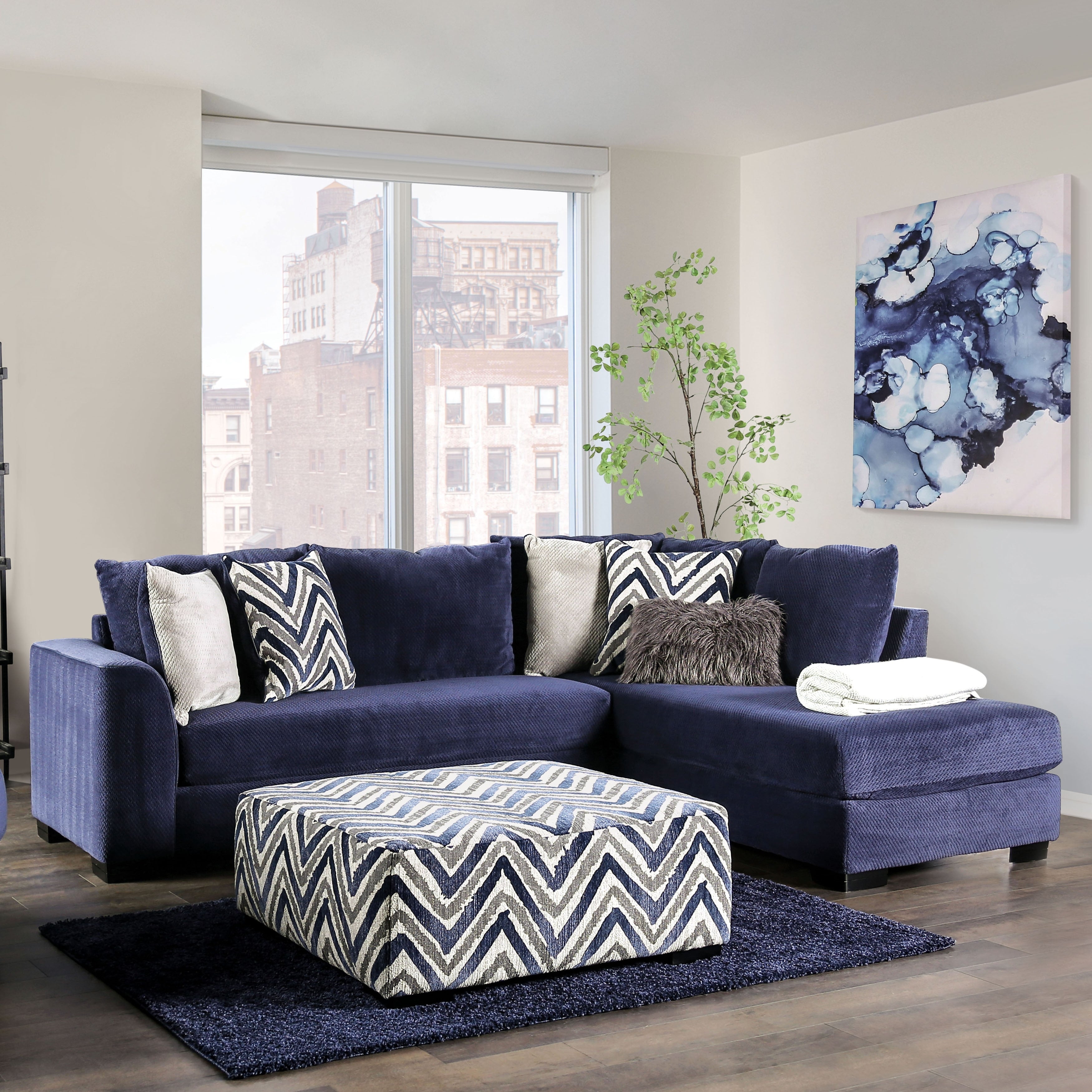Furniture Of America Slaren Transitional Navy Microfiber Sectional