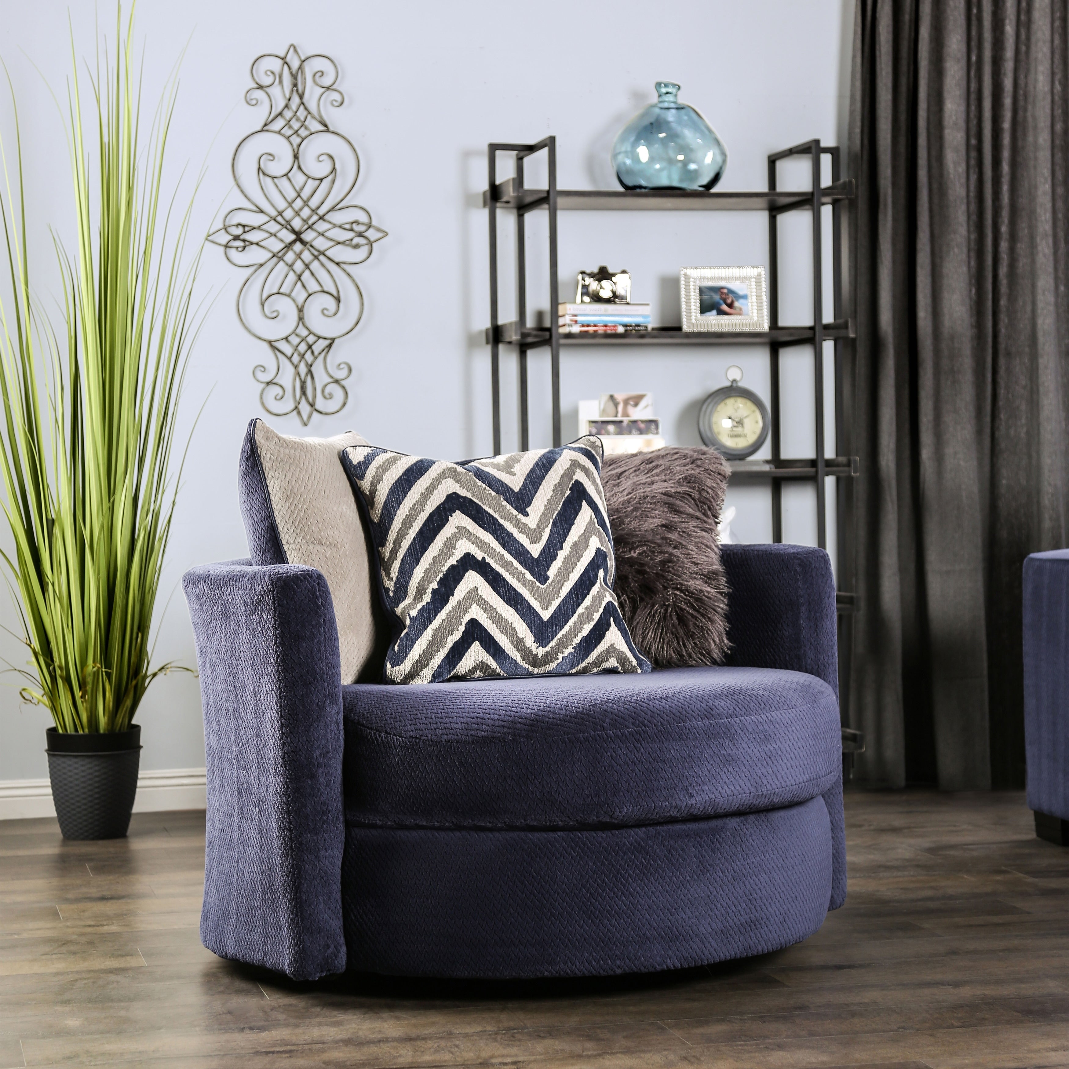 Furniture Of America Slaren Transitional Navy Microfiber Swivel Chair