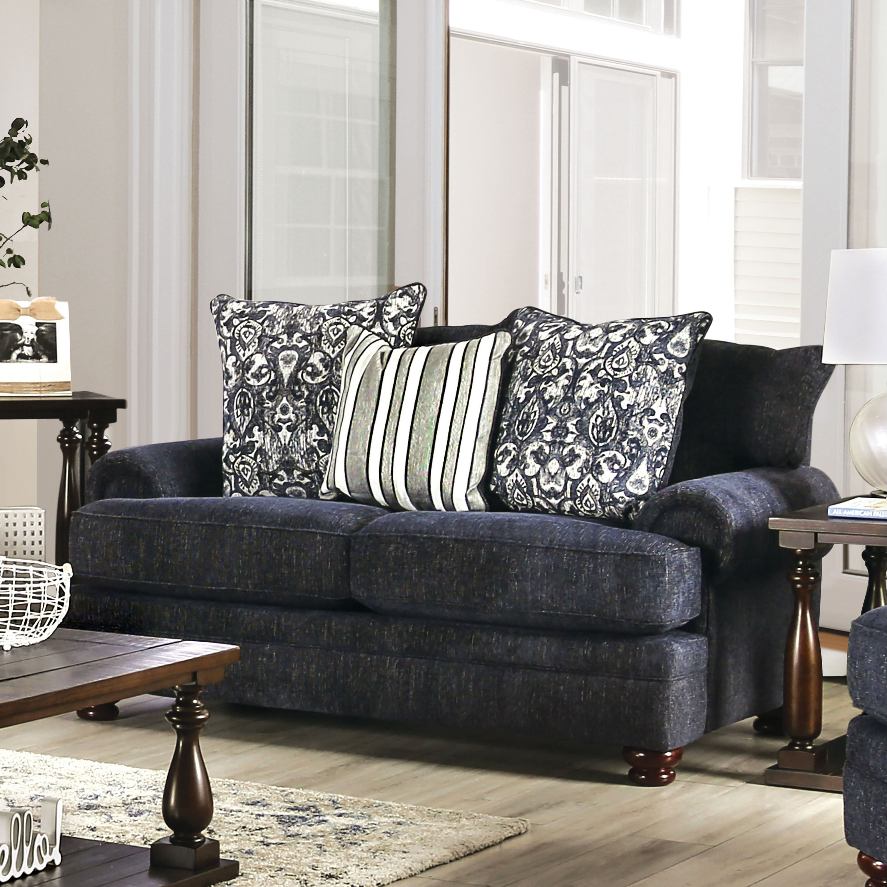 Furniture Of America Slay Transitional Navyblue Chenille Loveseat