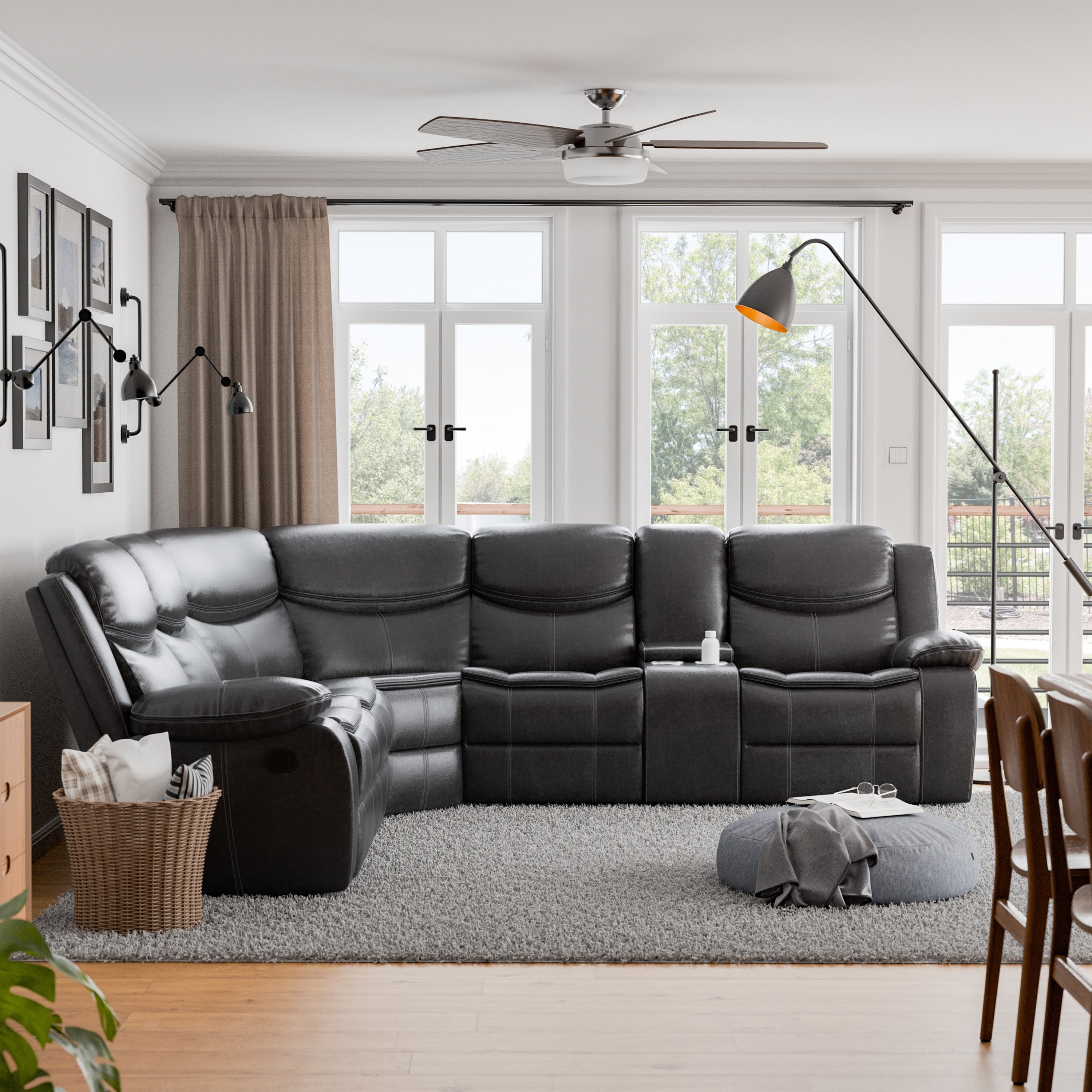 Furniture Of America Garmo Brown Breathable Leather L Shaped Reclining Sectional