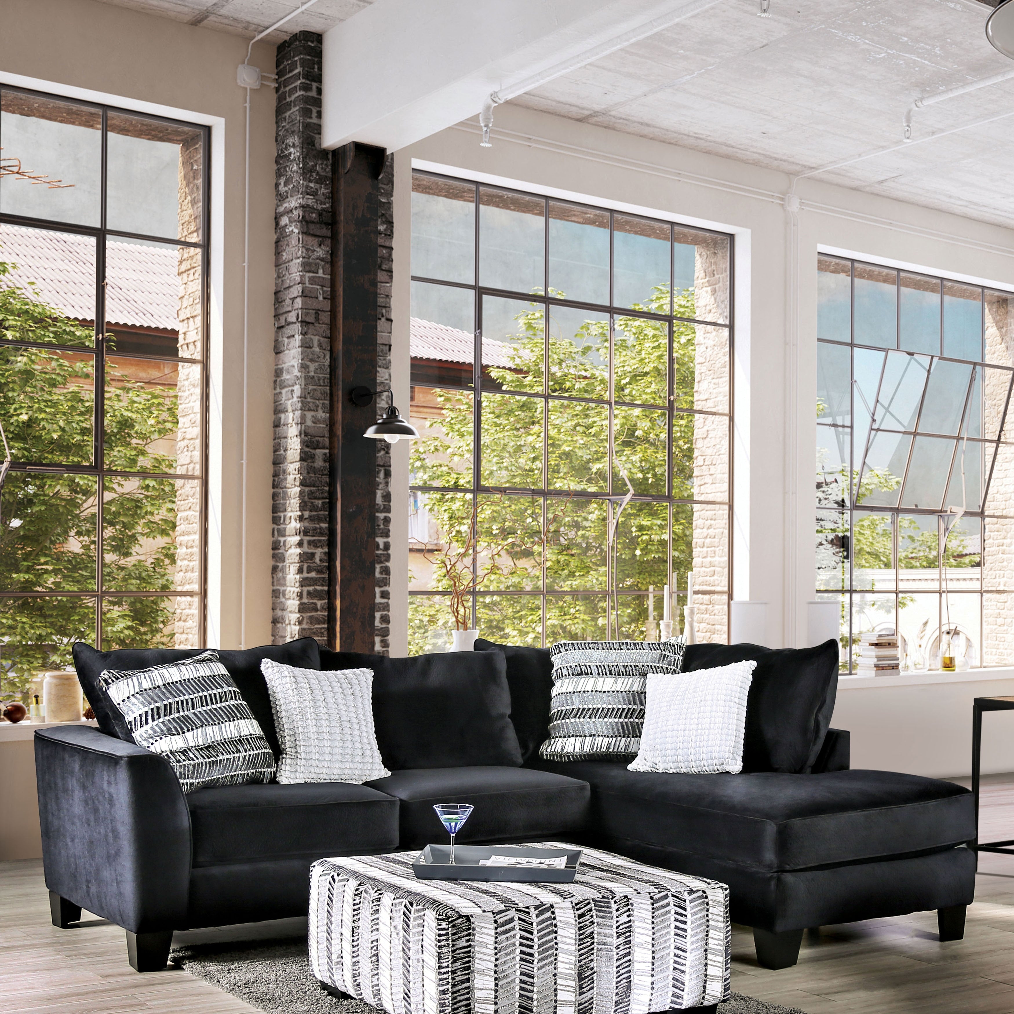 Furniture Of America Stabone Transitional Black Microfiber Sectional
