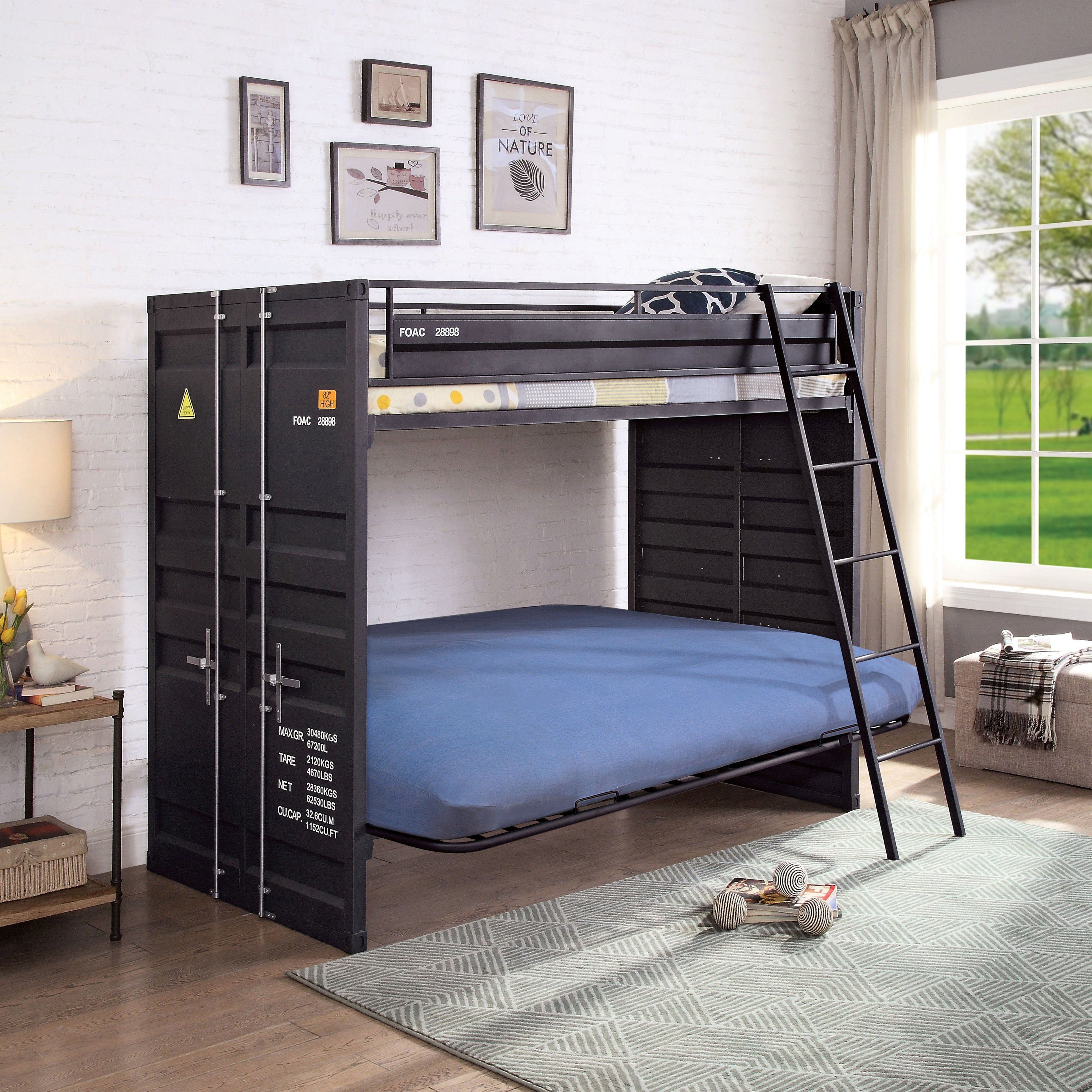 Furniture Of America Stelle Black Twin Bunk Bed With Futon Base