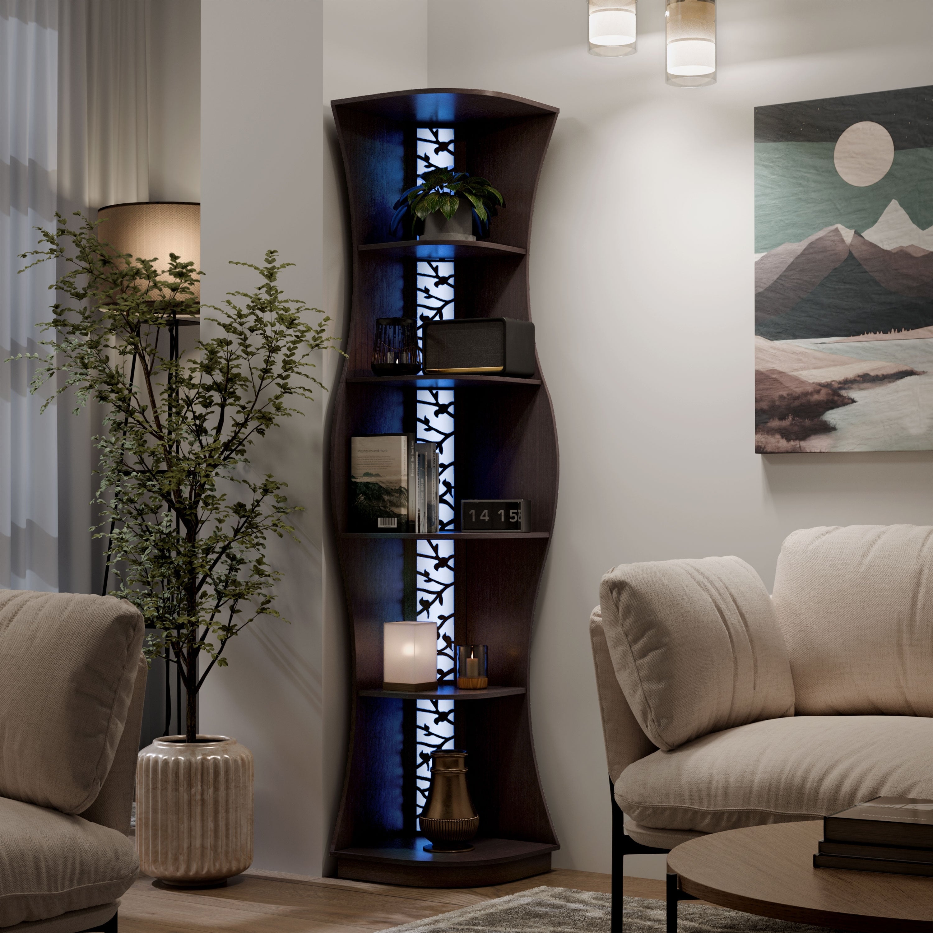 Porch Den Stonebridge Hill Curvy Walnut Corner Bookcase
