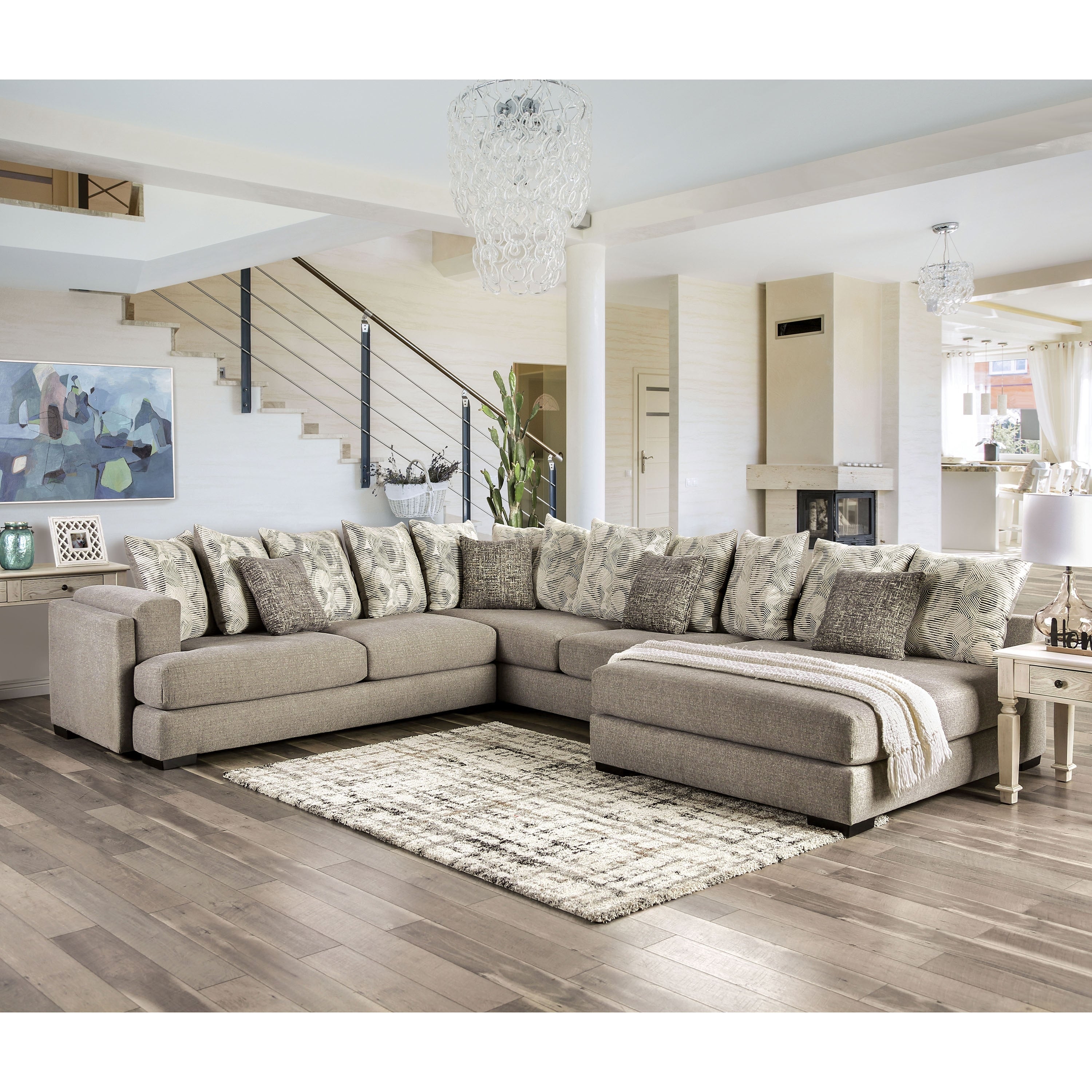 Furniture Of America Stym Transitional Grey Solid Wood Sectional