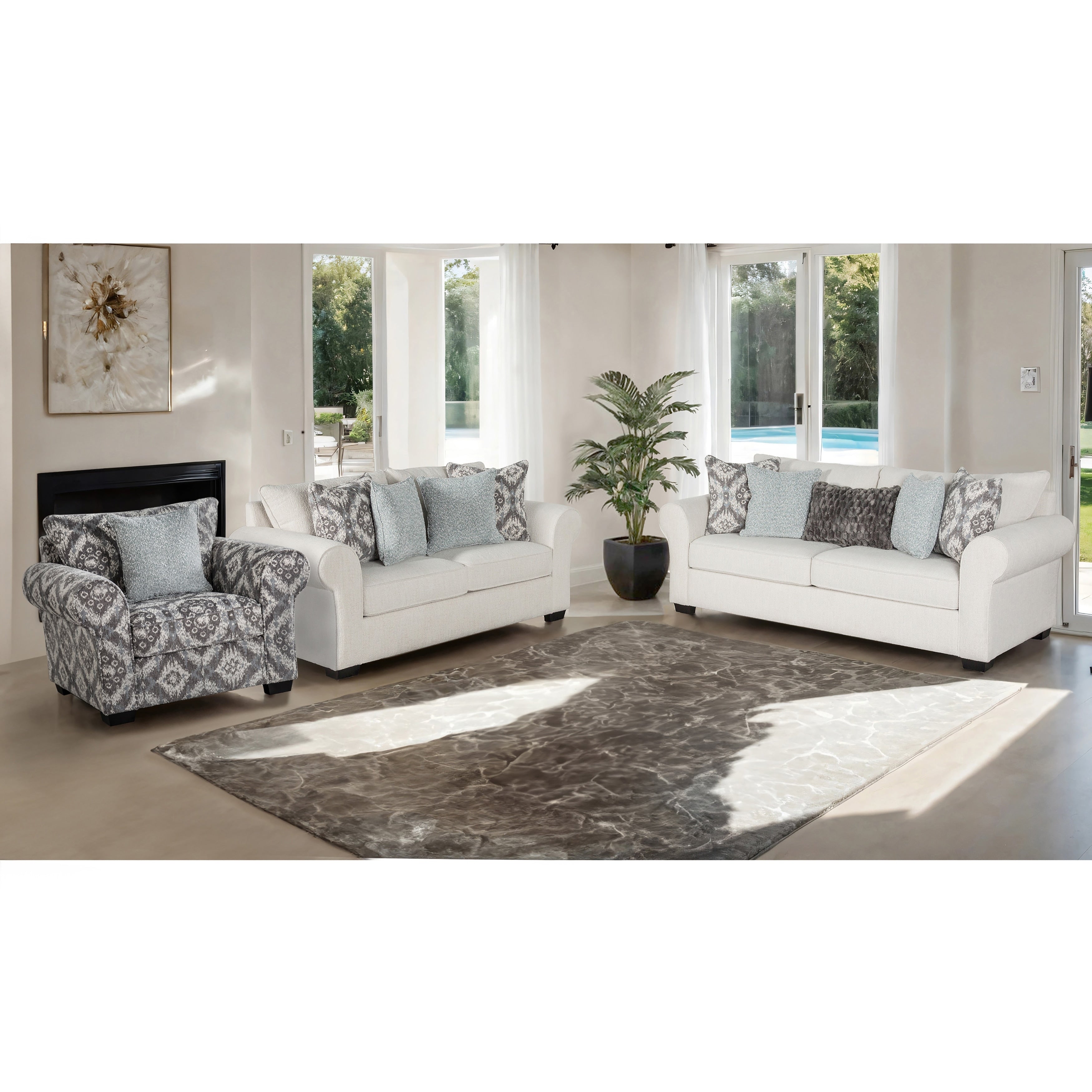 Furniture Of America Suppet 3 Piece White Kiln Dried Wooden Frame Sofa Set With Pillows