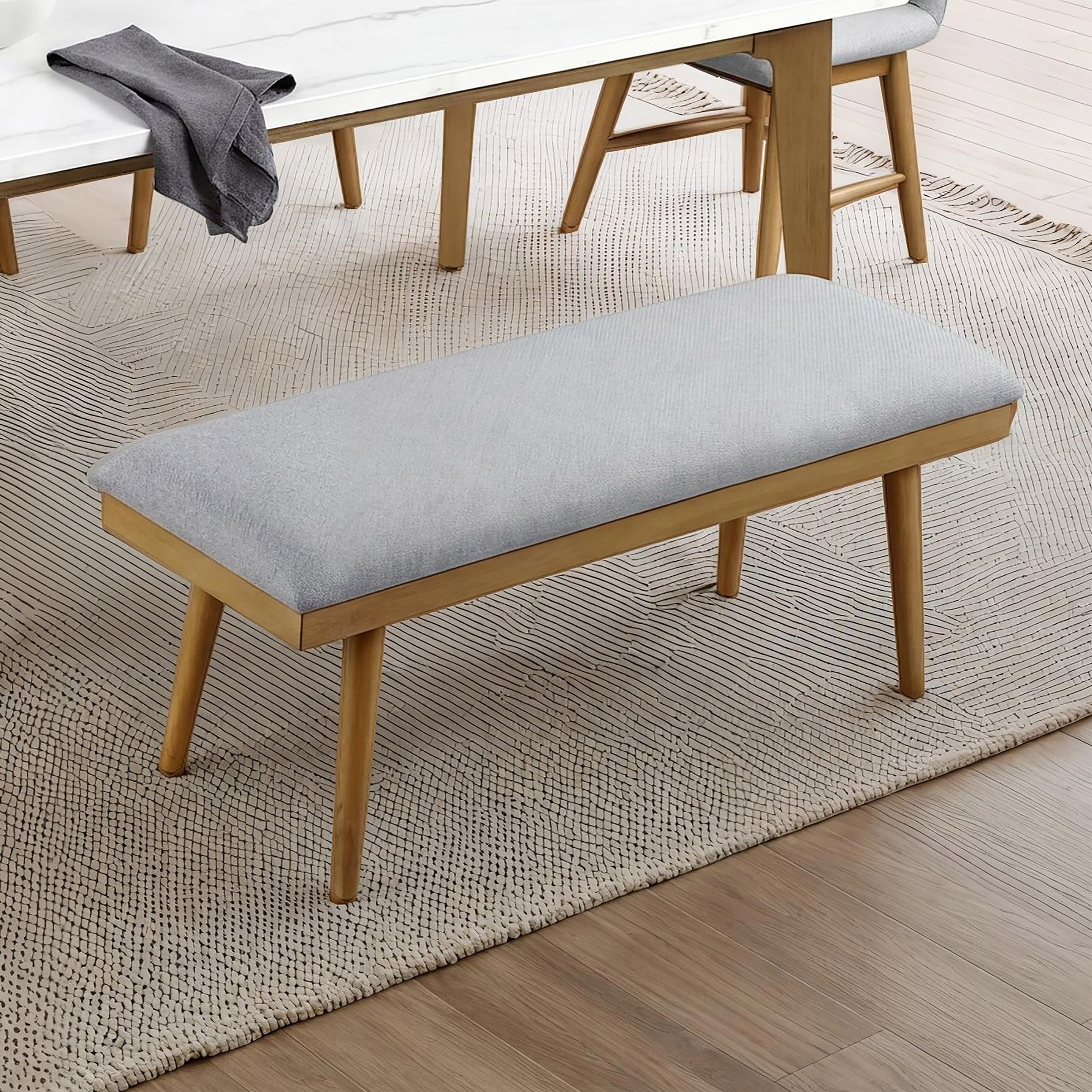 Furniture Of America Tavero Mid Century Modern Natural Solid Wood Upholstered Dining Bench